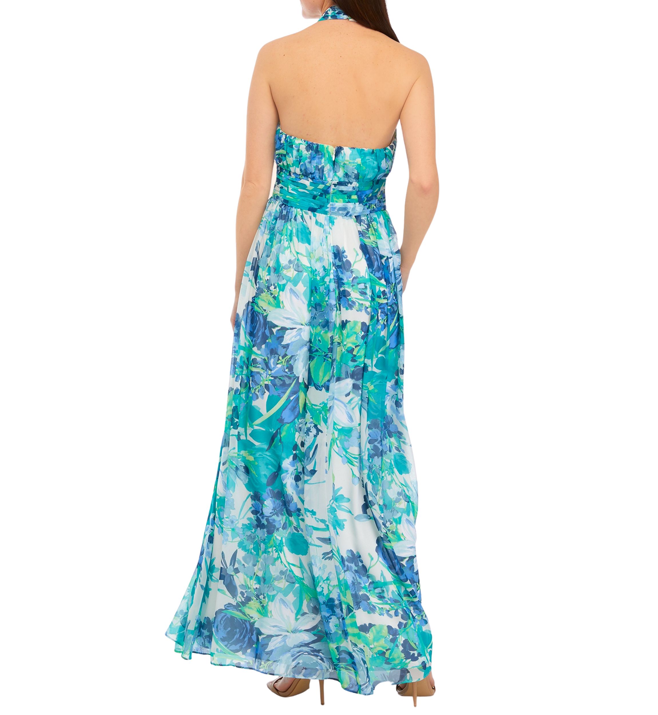 Halter Neck A-Line Gown with Bodice Cutout & Skirt Slit