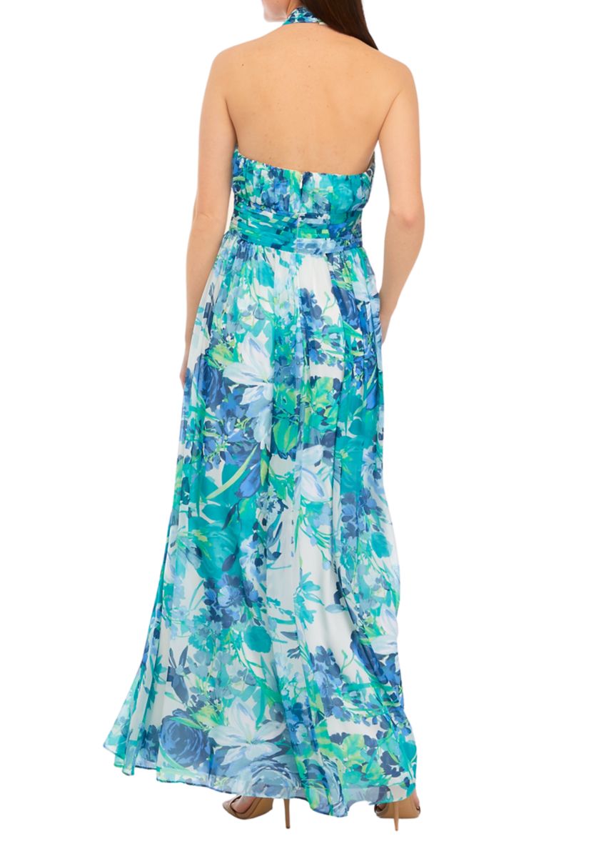 Halter Neck A-Line Gown with Bodice Cutout & Skirt Slit