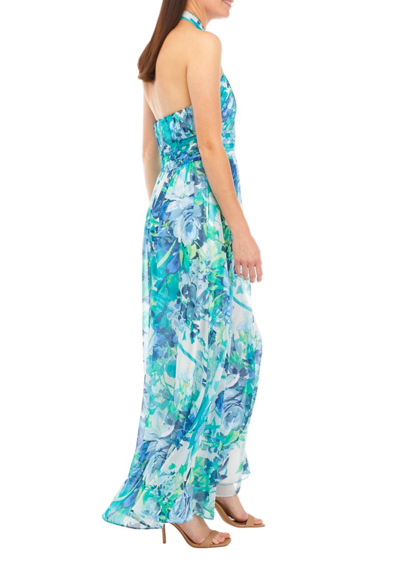 Halter Neck A-Line Gown with Bodice Cutout & Skirt Slit