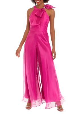 Eliza J Women's Sleeveless Halter Tie Neck Satin Gown, Fuchsia, 2 -  0191899565159