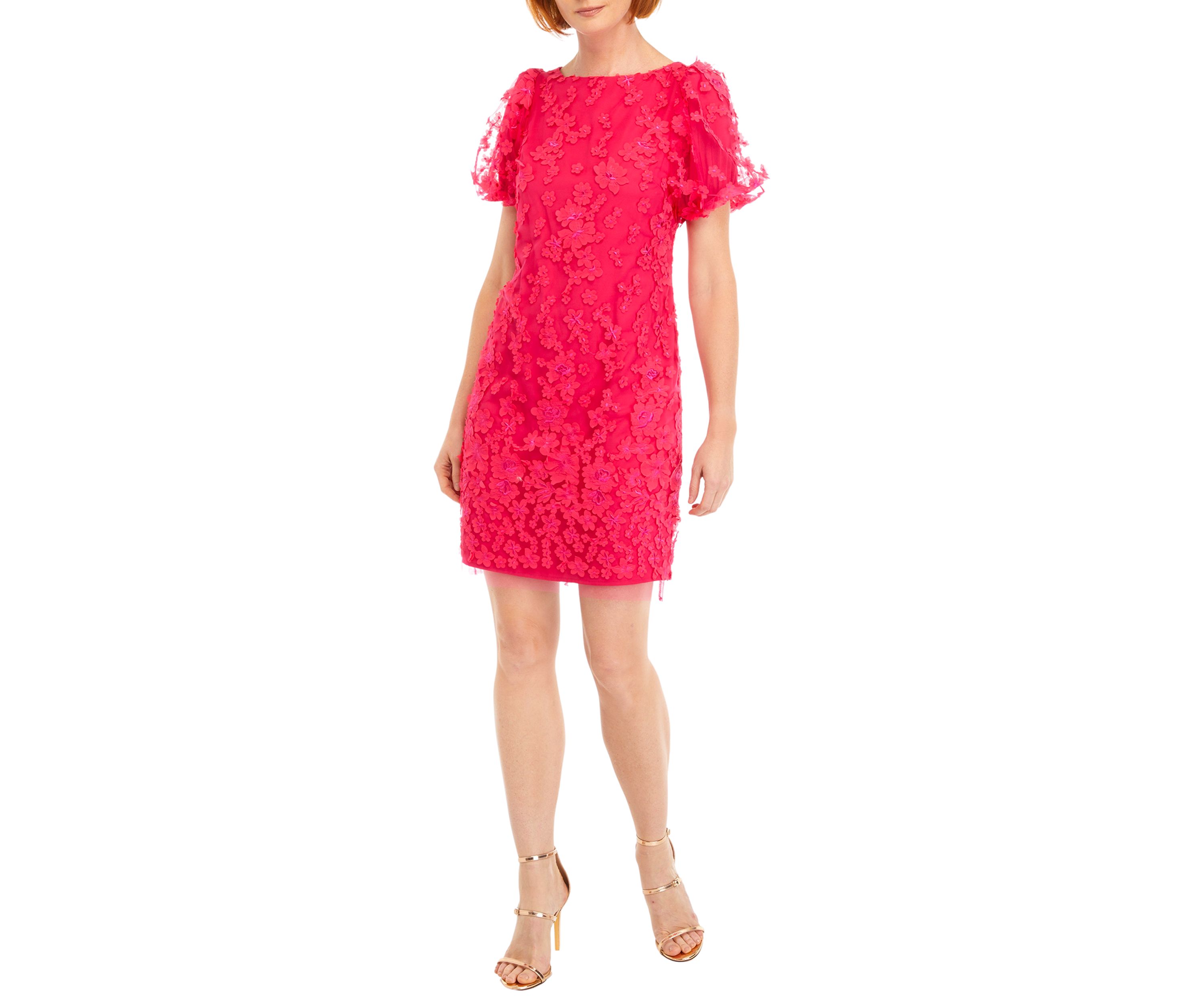 Womens Puff Sleeve Floral Sheath Dress