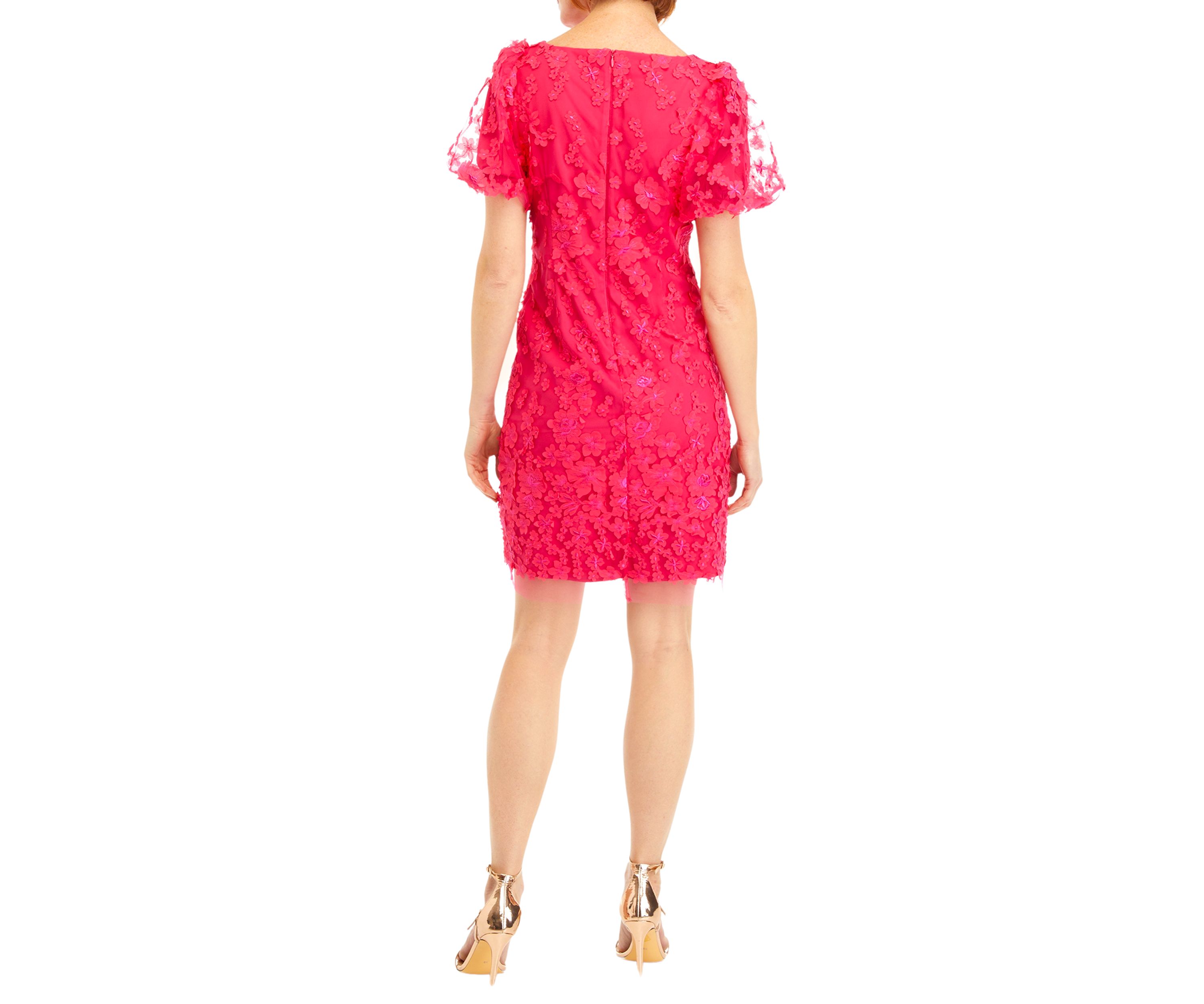 Womens Puff Sleeve Floral Sheath Dress