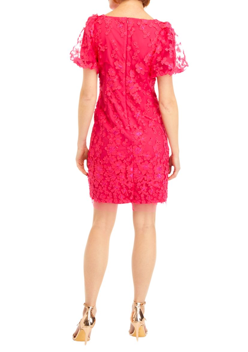 Womens Puff Sleeve Floral Sheath Dress