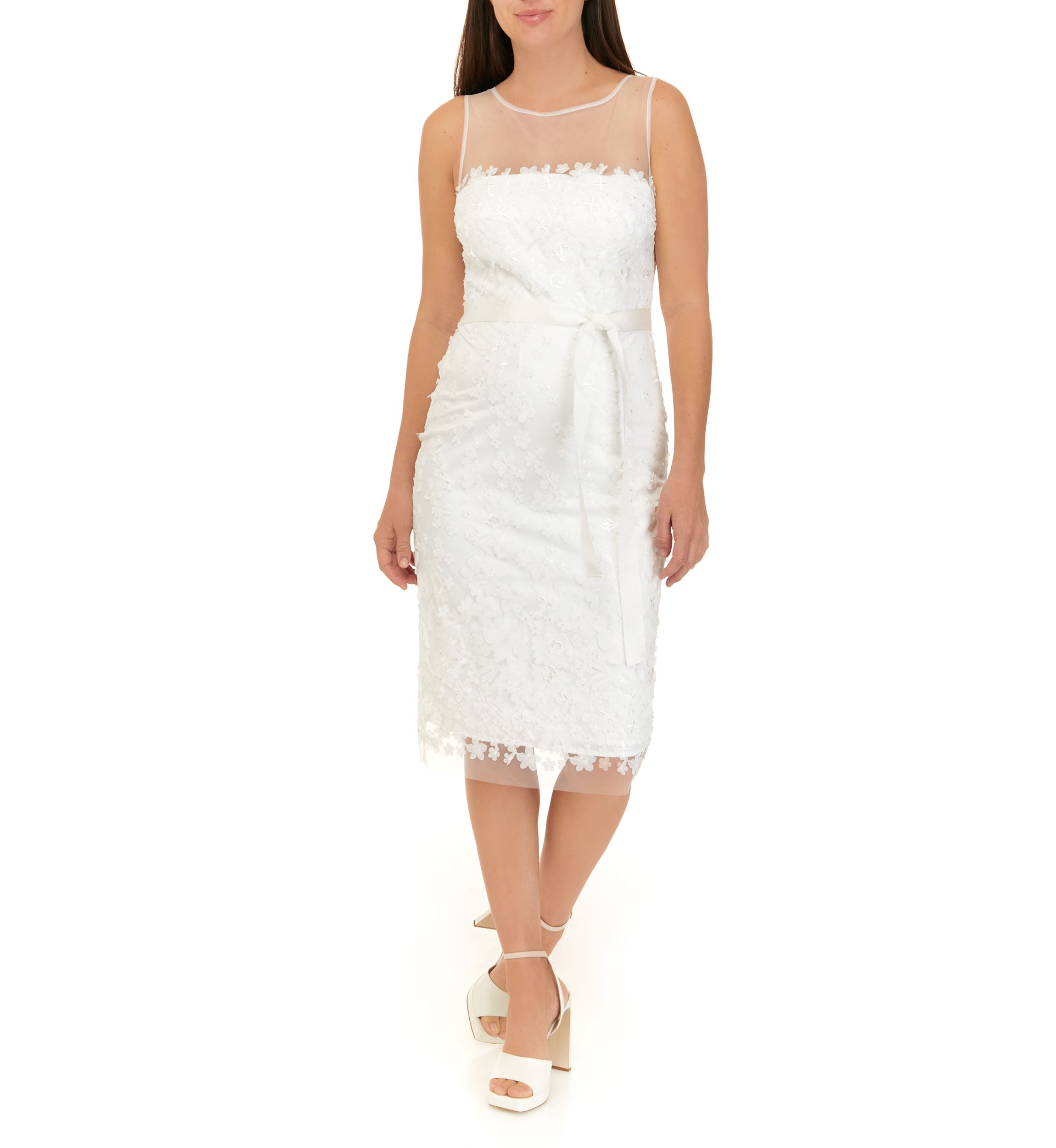 Womens Illusion Neckline 3D Flower Dress