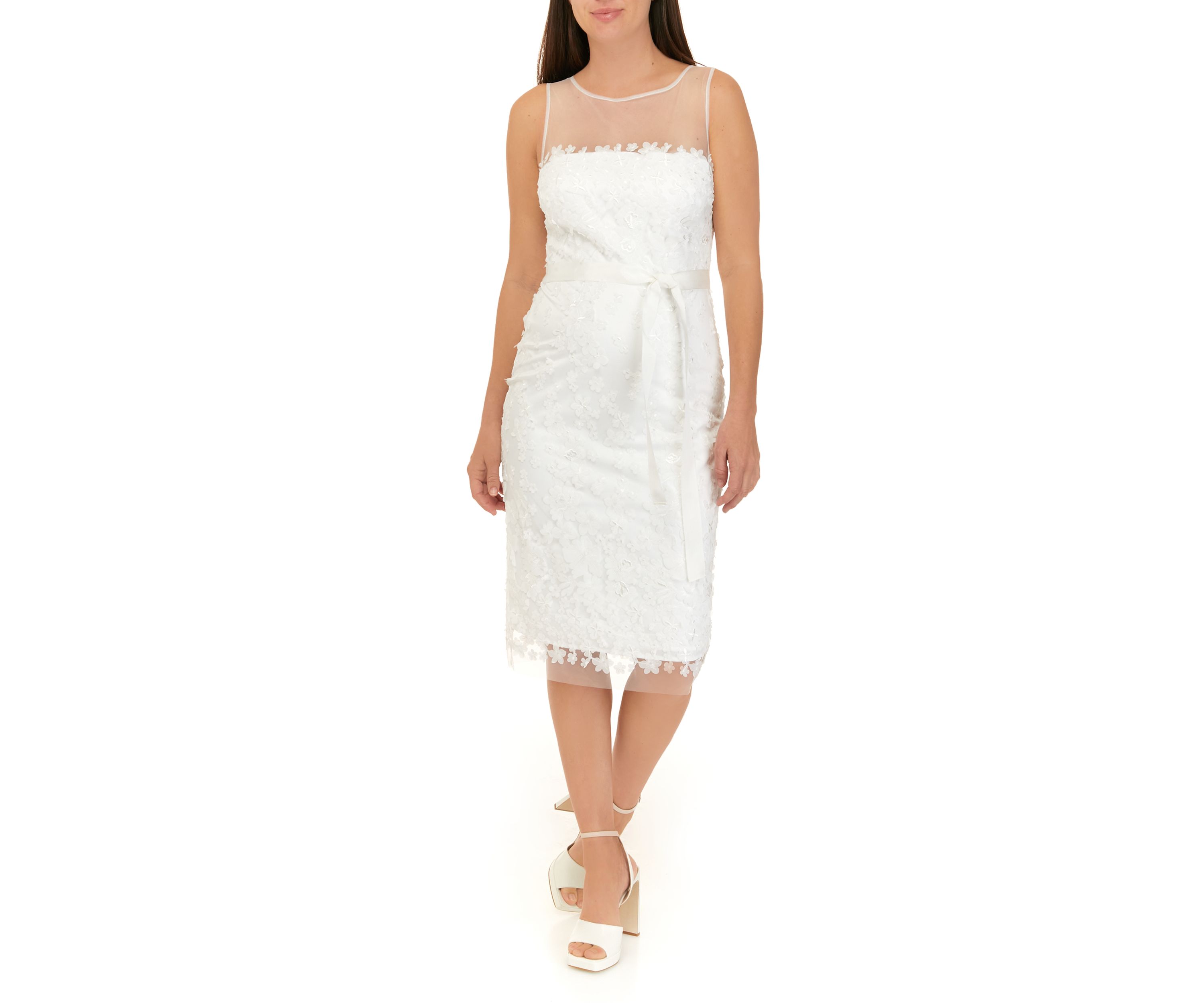 Womens Illusion Neckline 3D Flower Dress