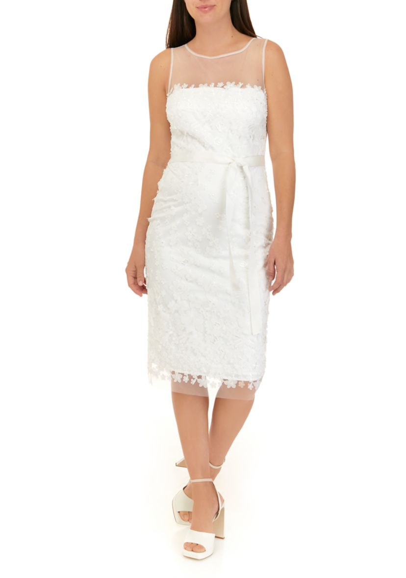 Womens Illusion Neckline 3D Flower Dress