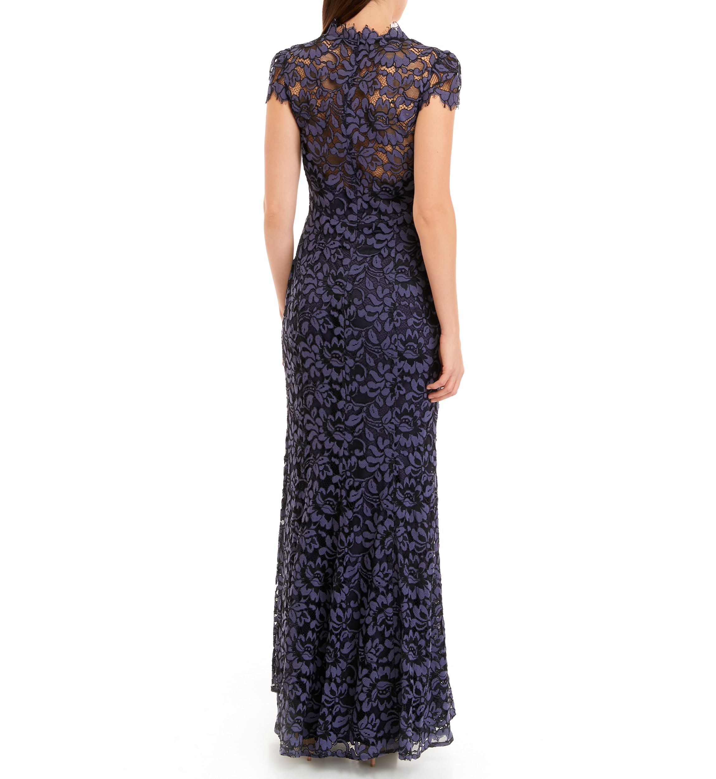 Cap Sleeve Square Neck Lace Sheath Gown