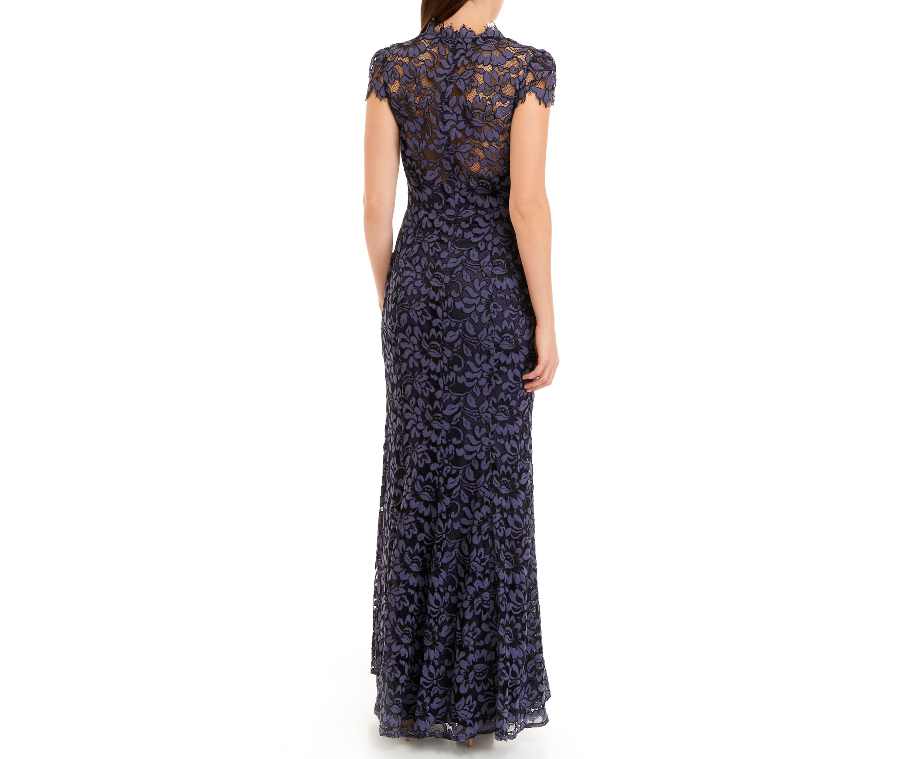 Cap Sleeve Square Neck Lace Sheath Gown