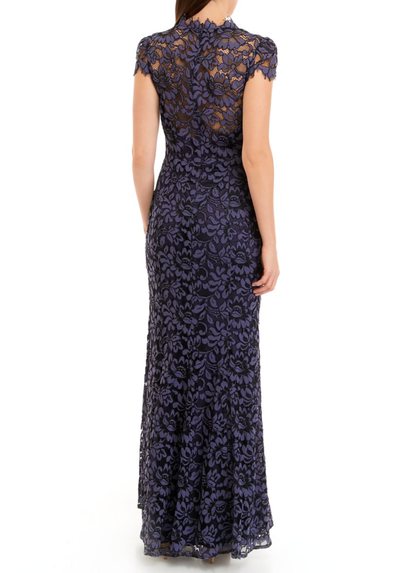 Cap Sleeve Square Neck Lace Sheath Gown