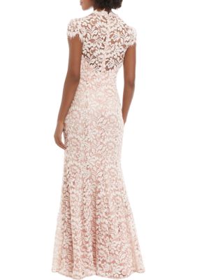 Eliza J Cap Sleeve Square Neck Lace Sheath Gown belk