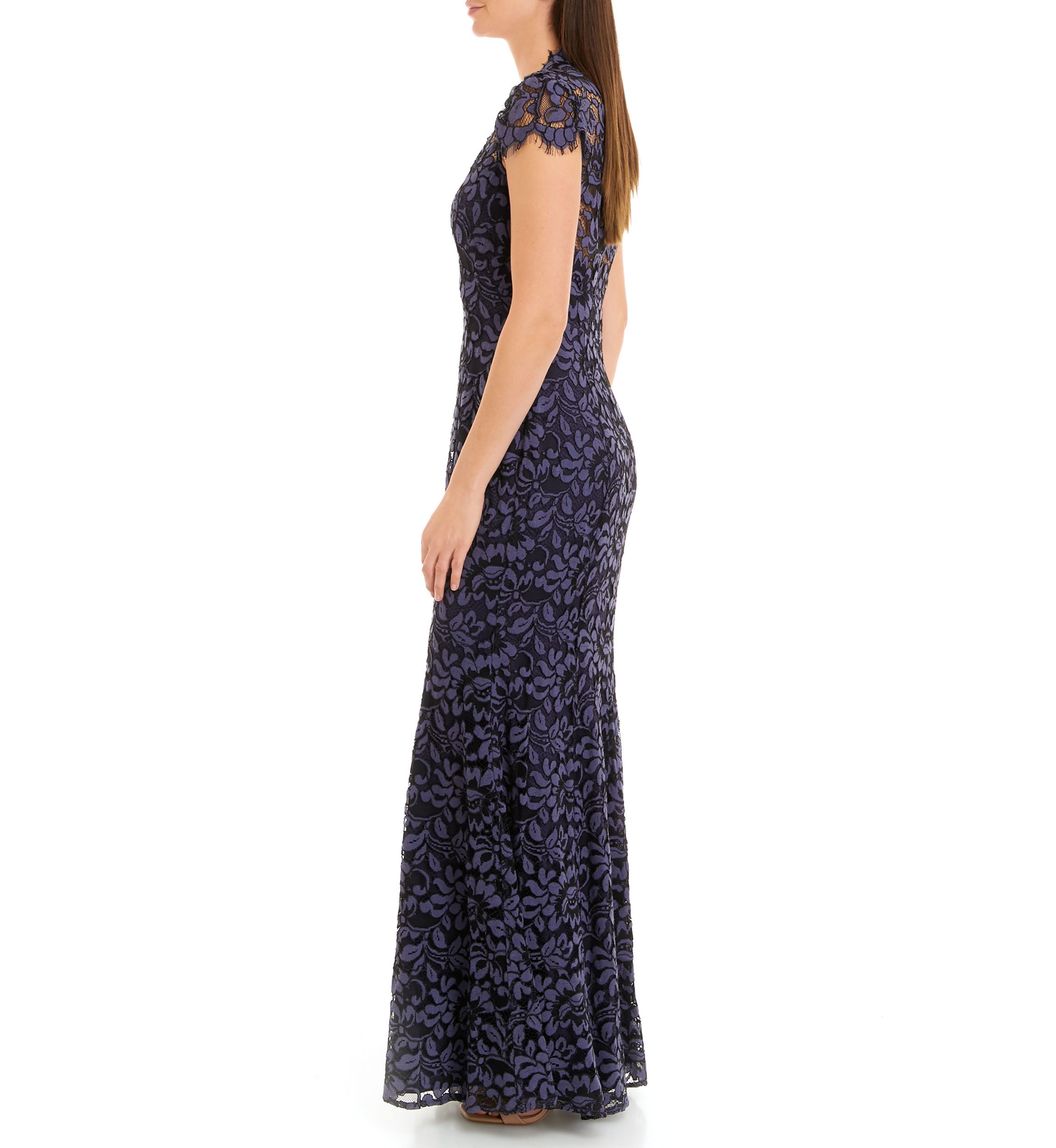 Cap Sleeve Square Neck Lace Sheath Gown
