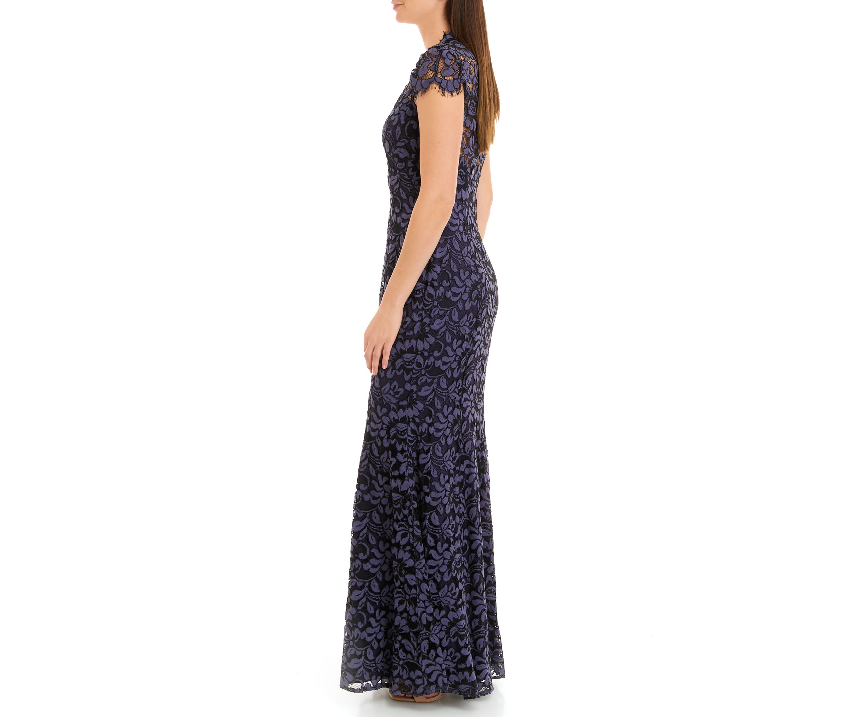 Cap Sleeve Square Neck Lace Sheath Gown
