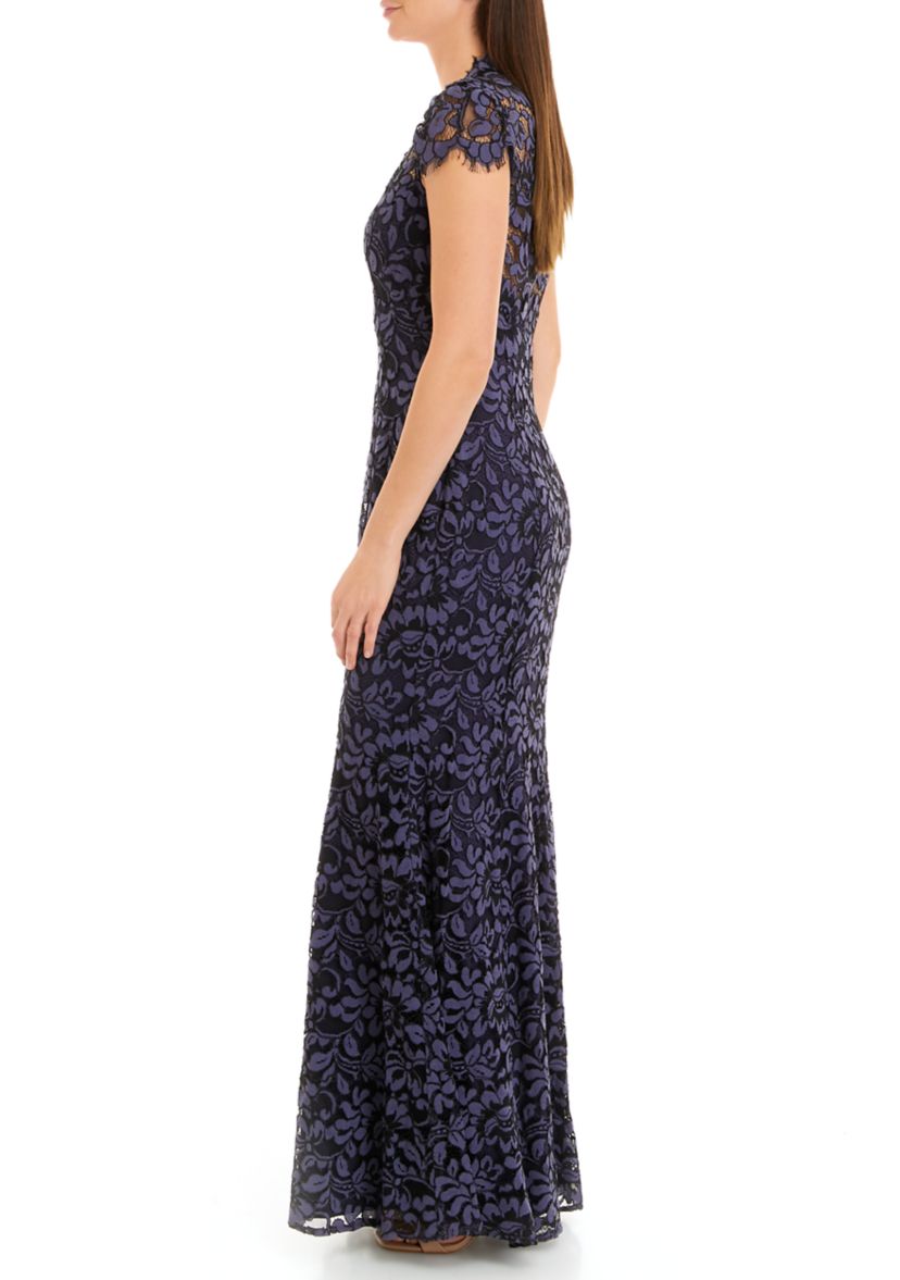 Cap Sleeve Square Neck Lace Sheath Gown