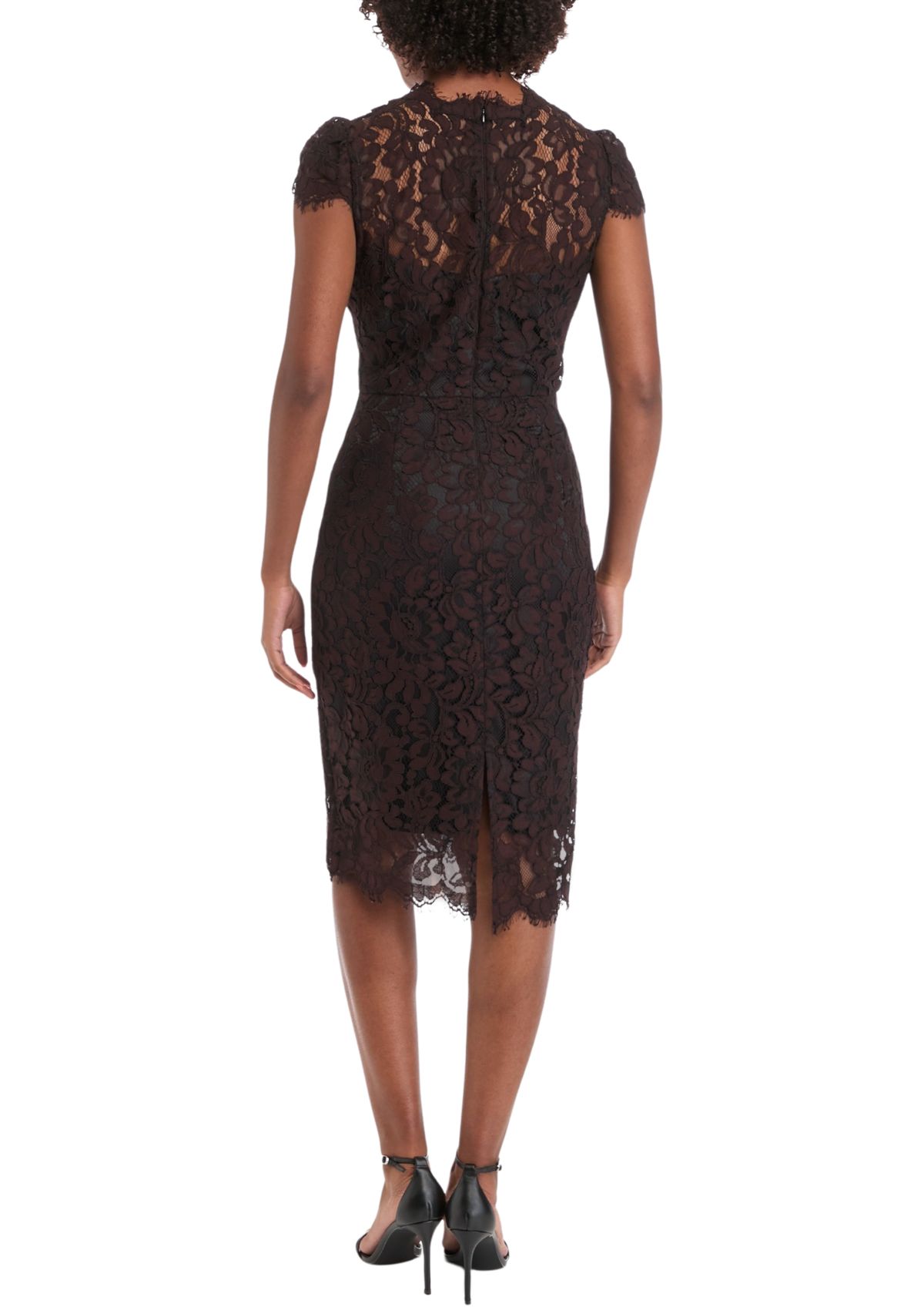 Womens Short Sleeve V-Neck Scallop Lace Sheath Dress