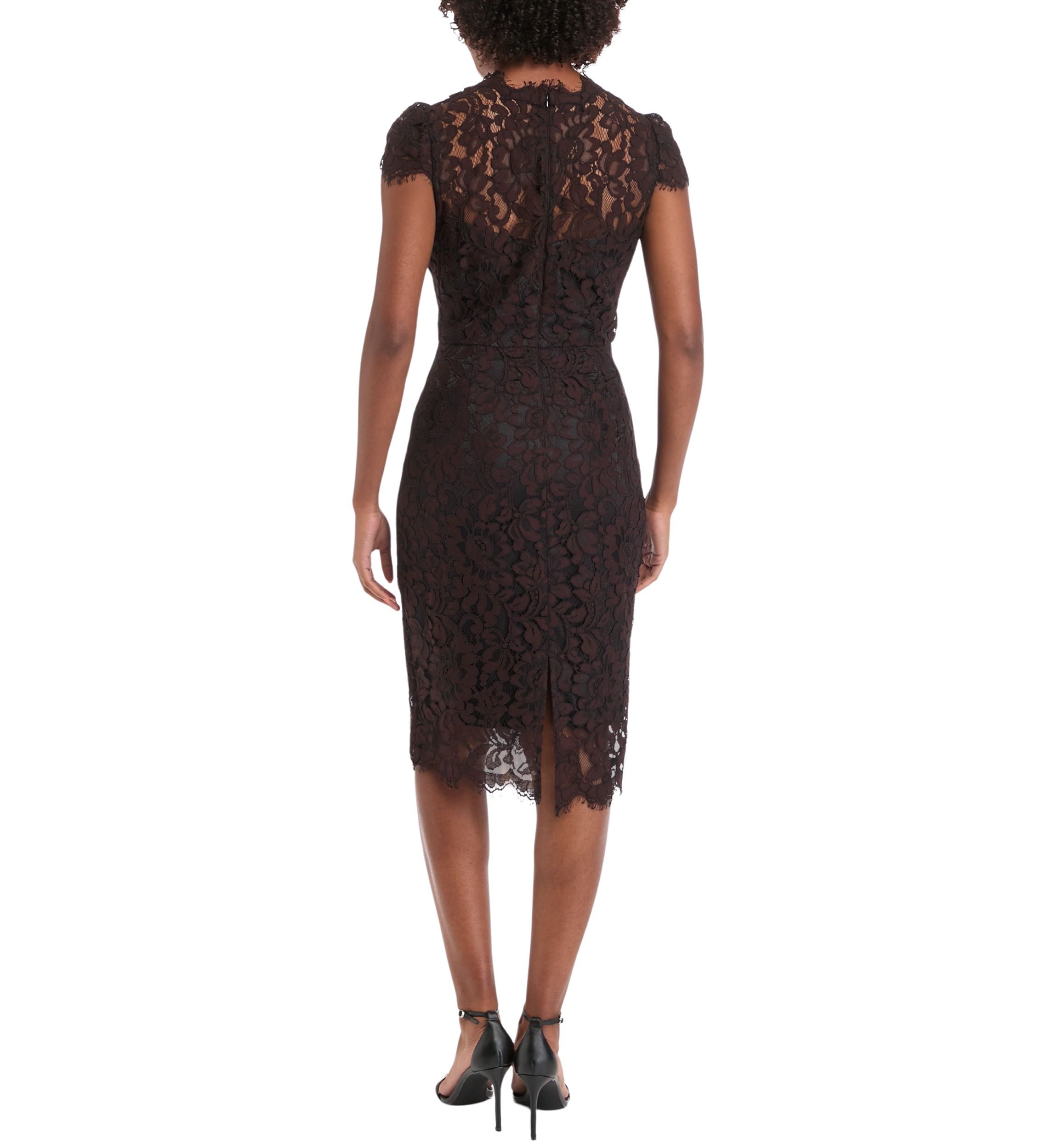 Womens Short Sleeve V-Neck Scallop Lace Sheath Dress