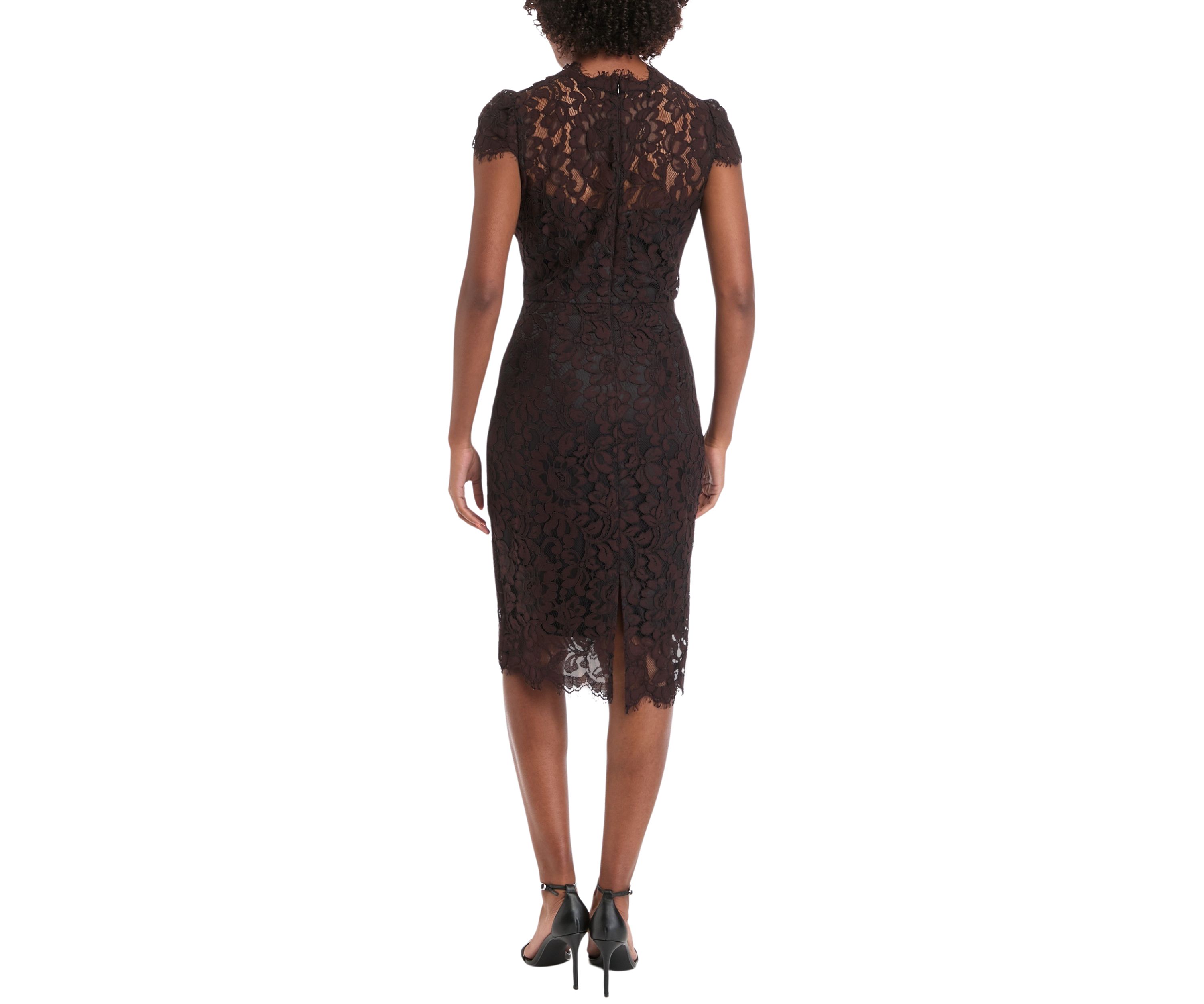 Womens Short Sleeve V-Neck Scallop Lace Sheath Dress
