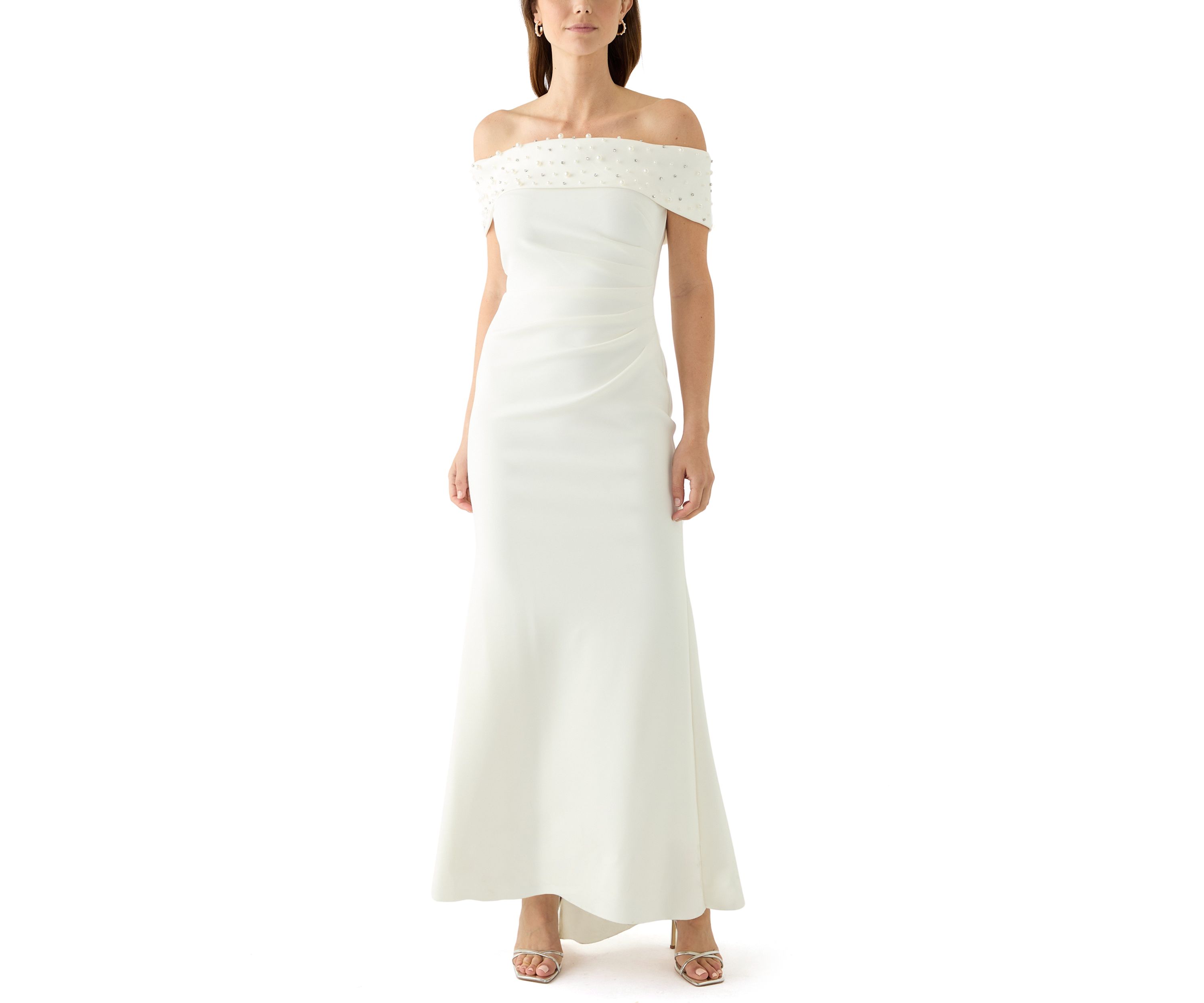 Womens Sleeveless Off the Shoulder Scuba Gown 