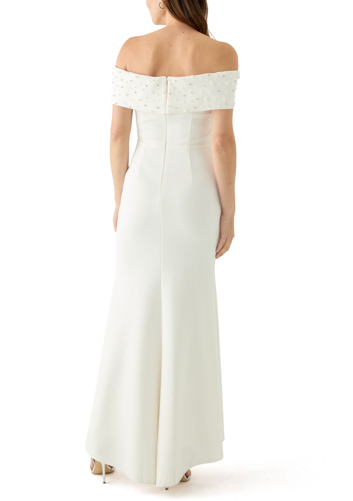 Womens Sleeveless Off the Shoulder Scuba Gown 