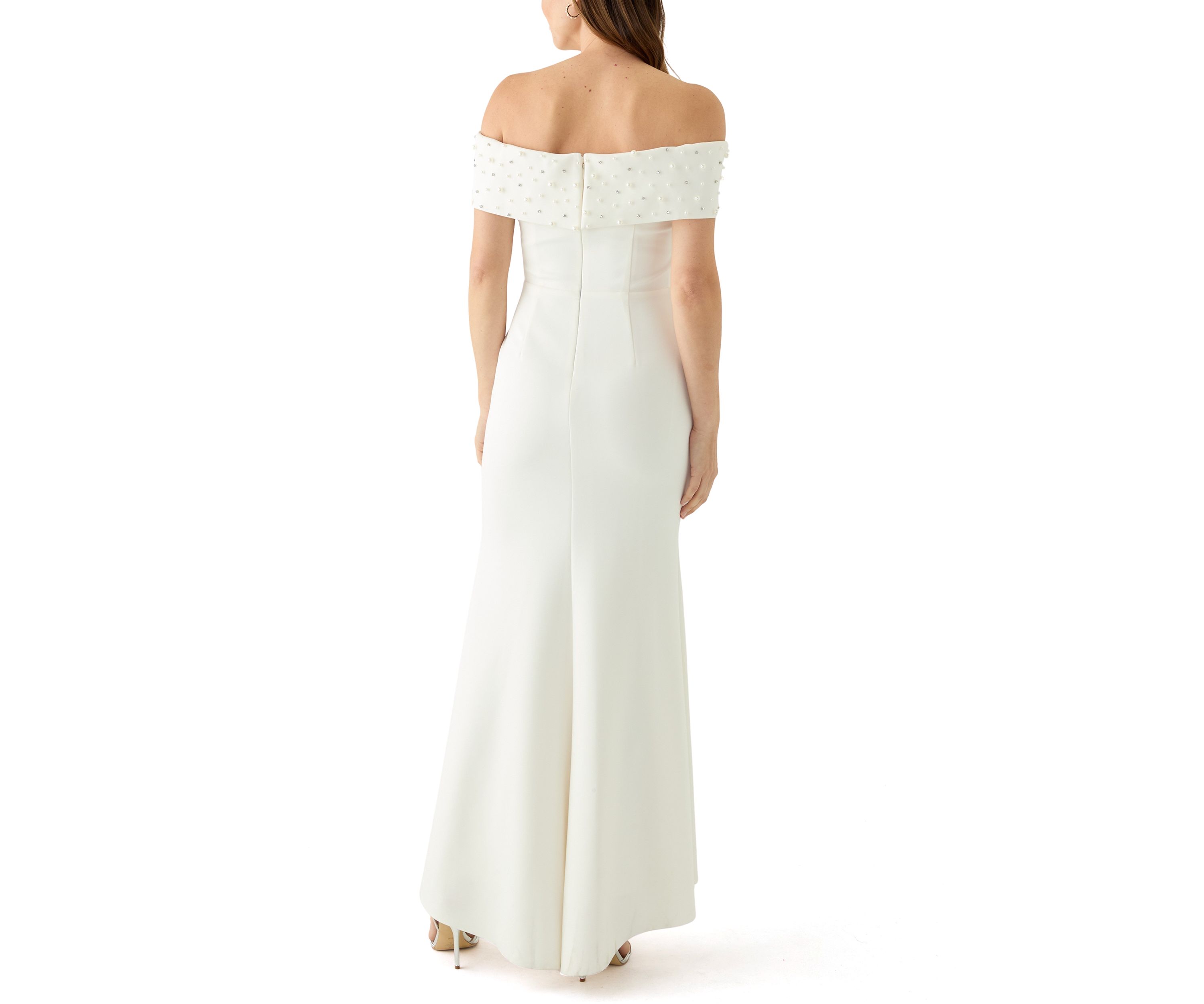 Womens Sleeveless Off the Shoulder Scuba Gown 