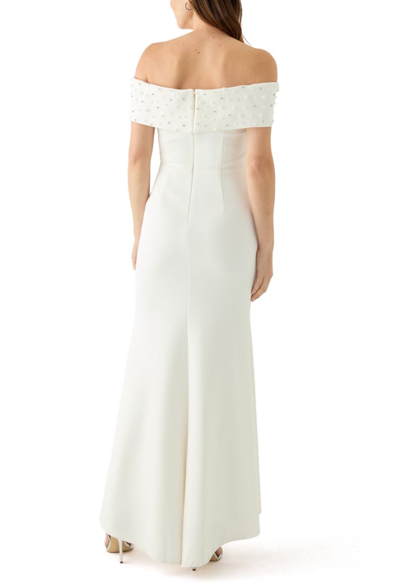 Womens Sleeveless Off the Shoulder Scuba Gown 