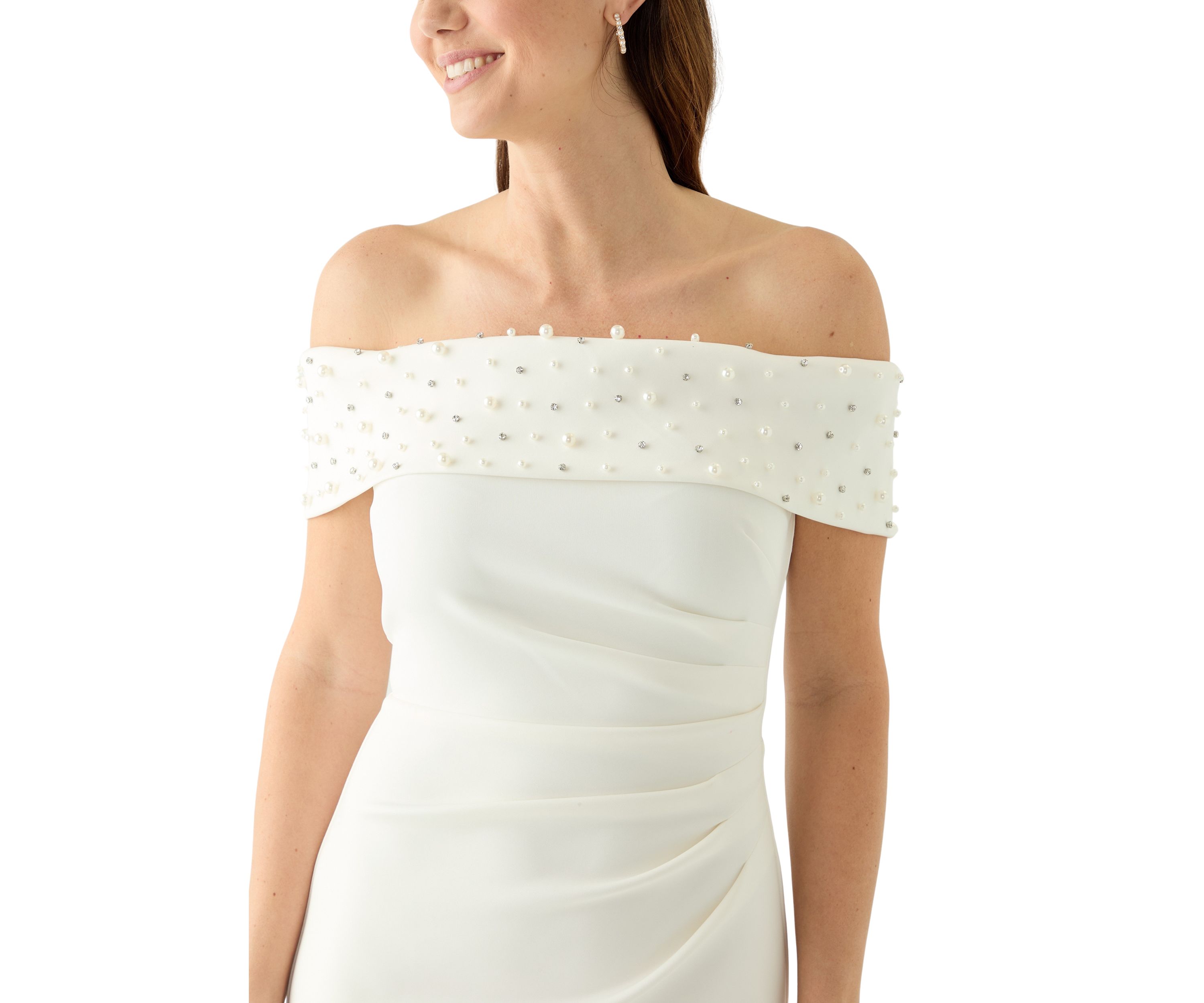 Womens Sleeveless Off the Shoulder Scuba Gown 