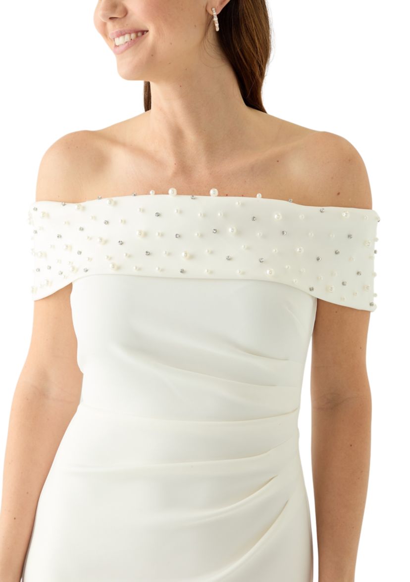 Womens Sleeveless Off the Shoulder Scuba Gown 