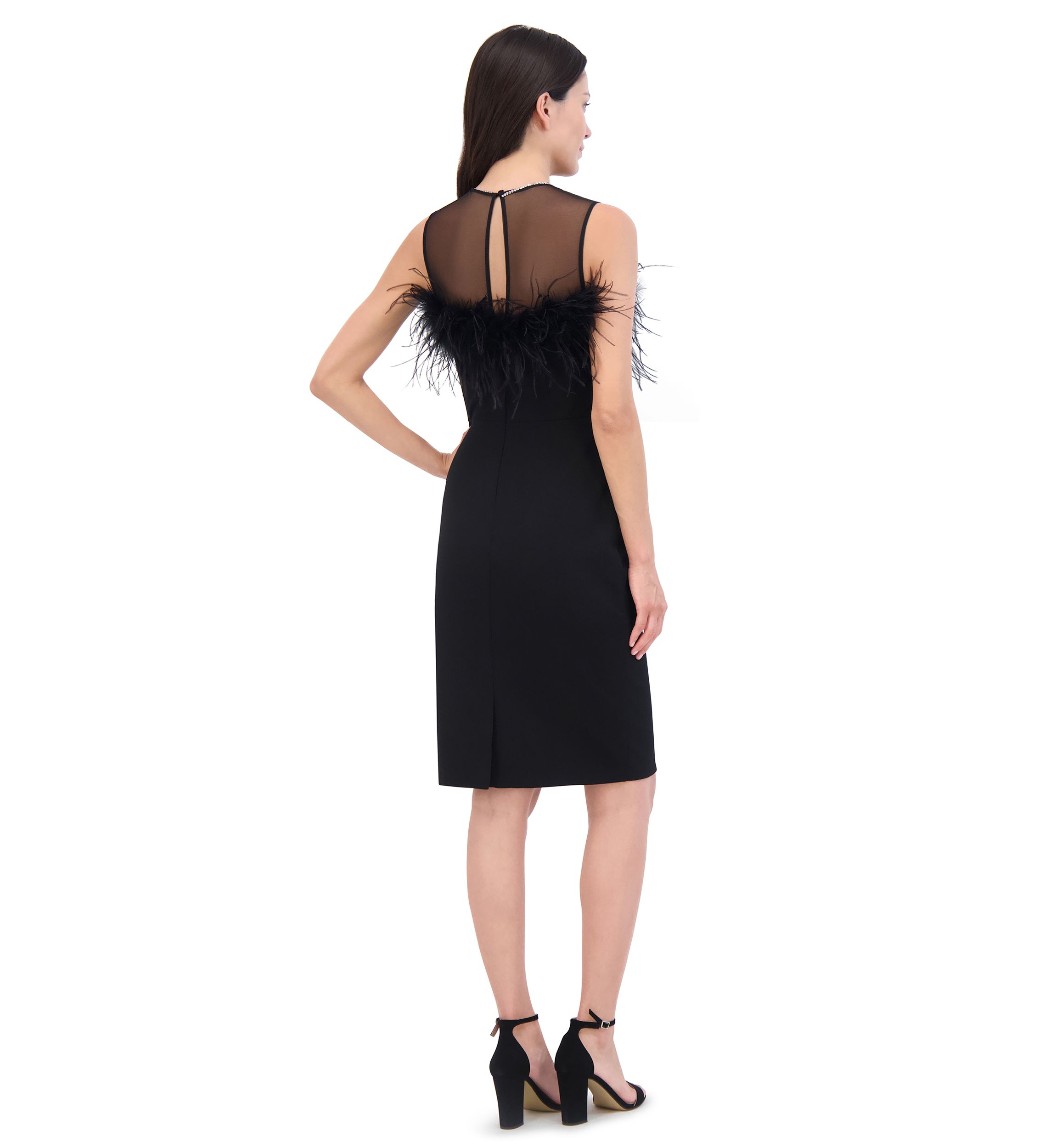 Womens Sleeveless Mesh Crew Neck Sheath Dress 