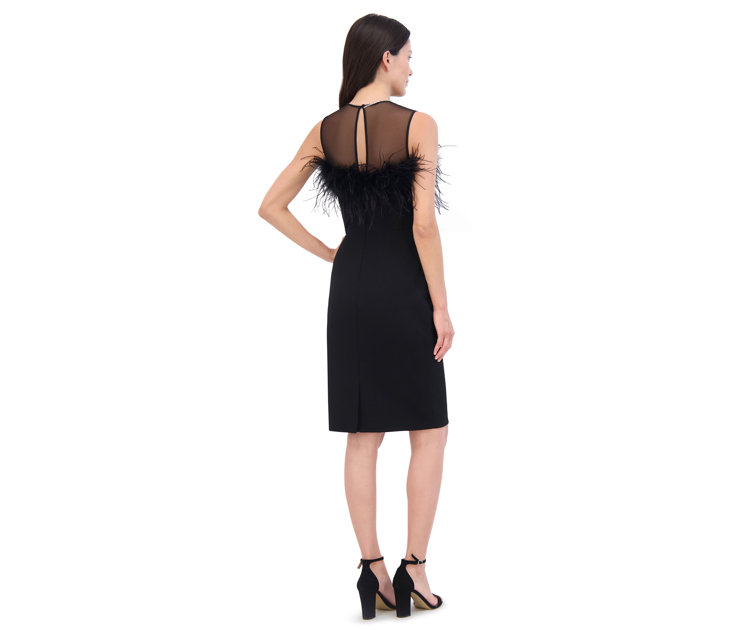 Womens Sleeveless Mesh Crew Neck Sheath Dress 