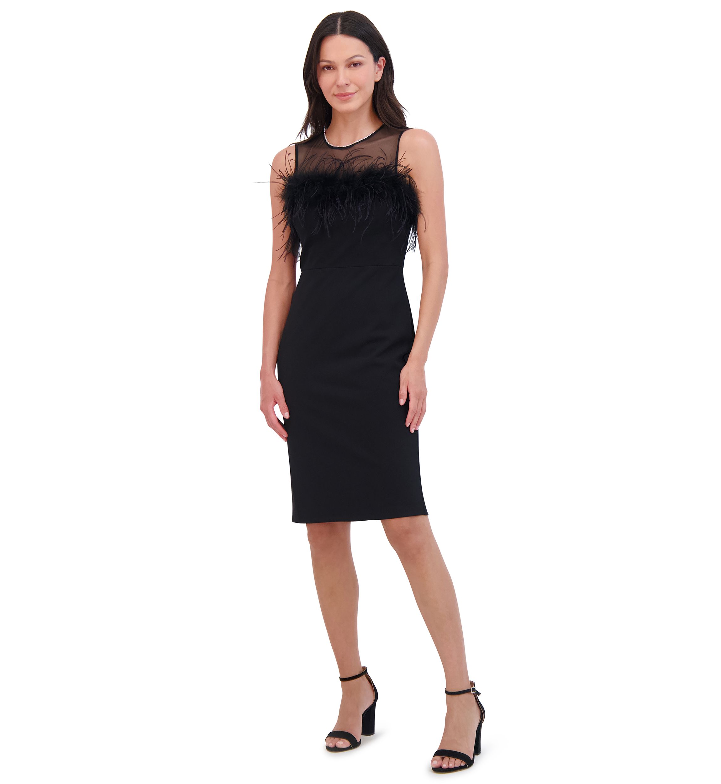 Womens Sleeveless Mesh Crew Neck Sheath Dress 