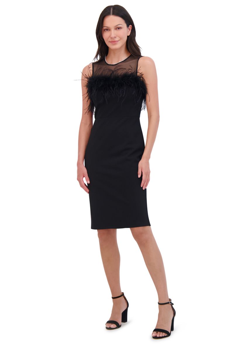 Womens Sleeveless Mesh Crew Neck Sheath Dress 