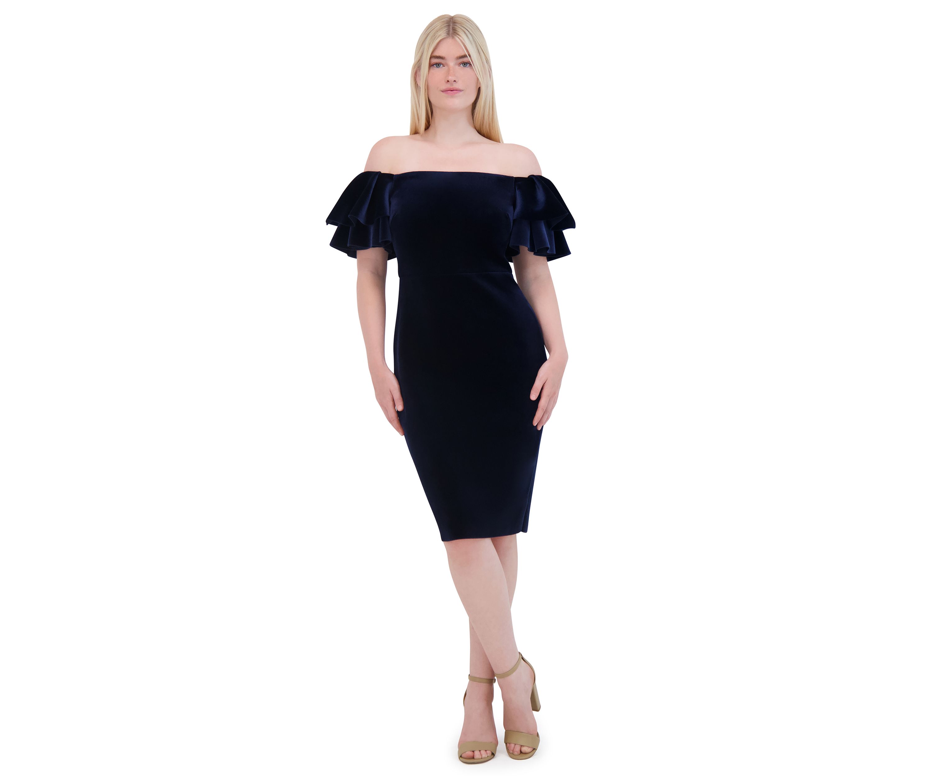 Womens Off the Shoulder Velvet Sheath Dress 