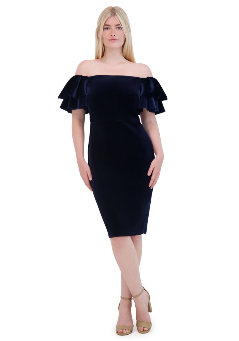 Womens Off the Shoulder Velvet Sheath Dress 