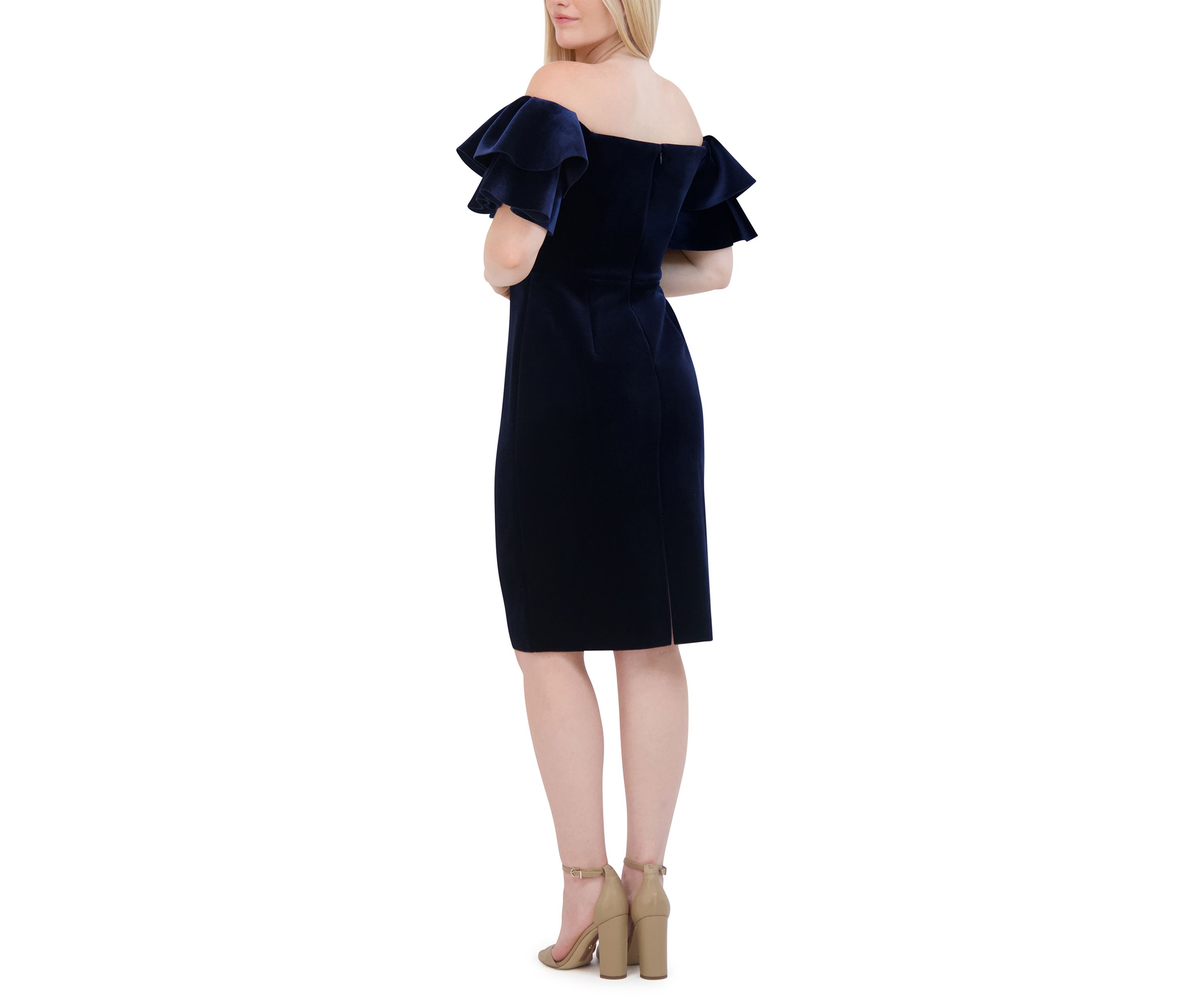 Womens Off the Shoulder Velvet Sheath Dress 