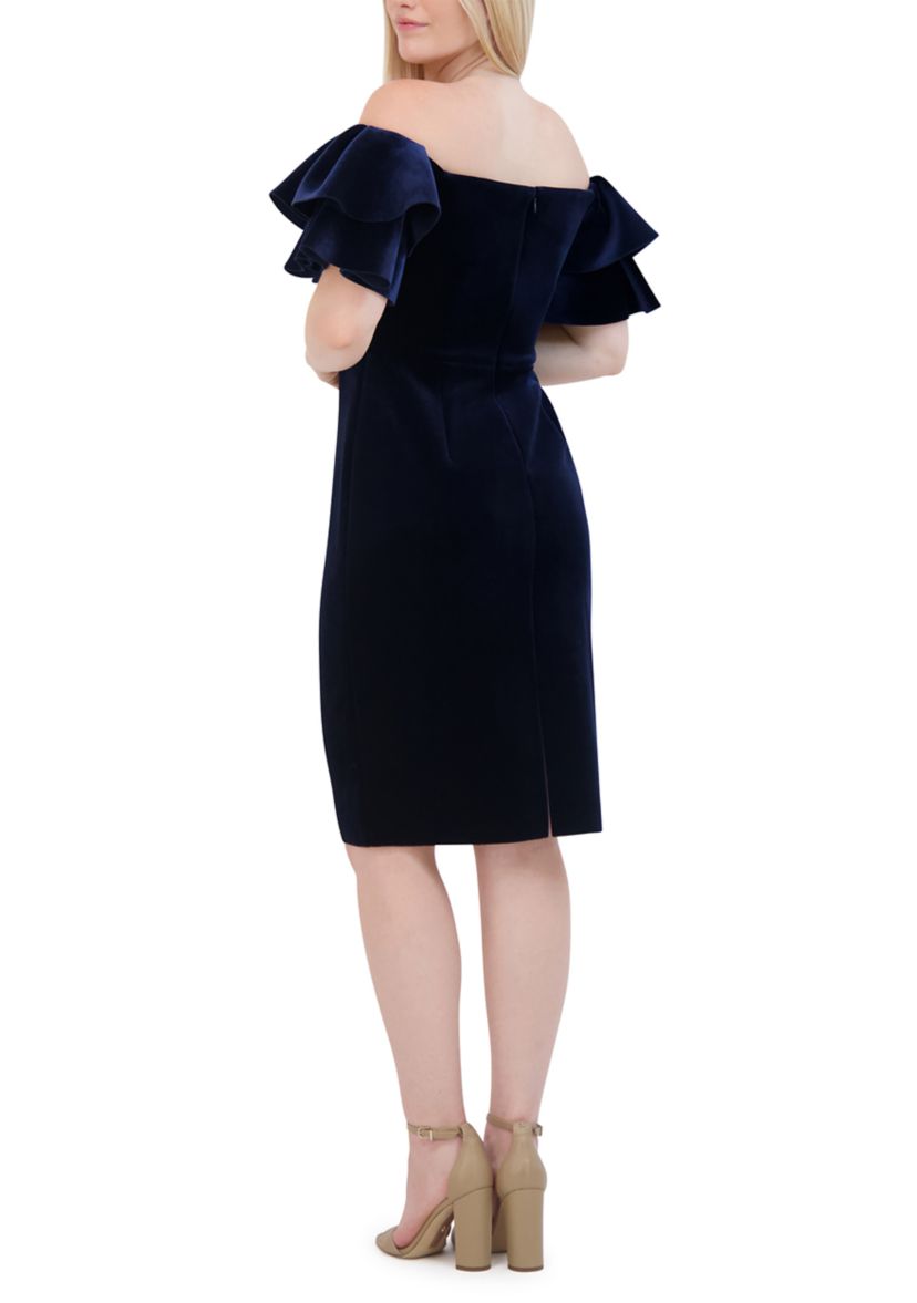 Womens Off the Shoulder Velvet Sheath Dress 