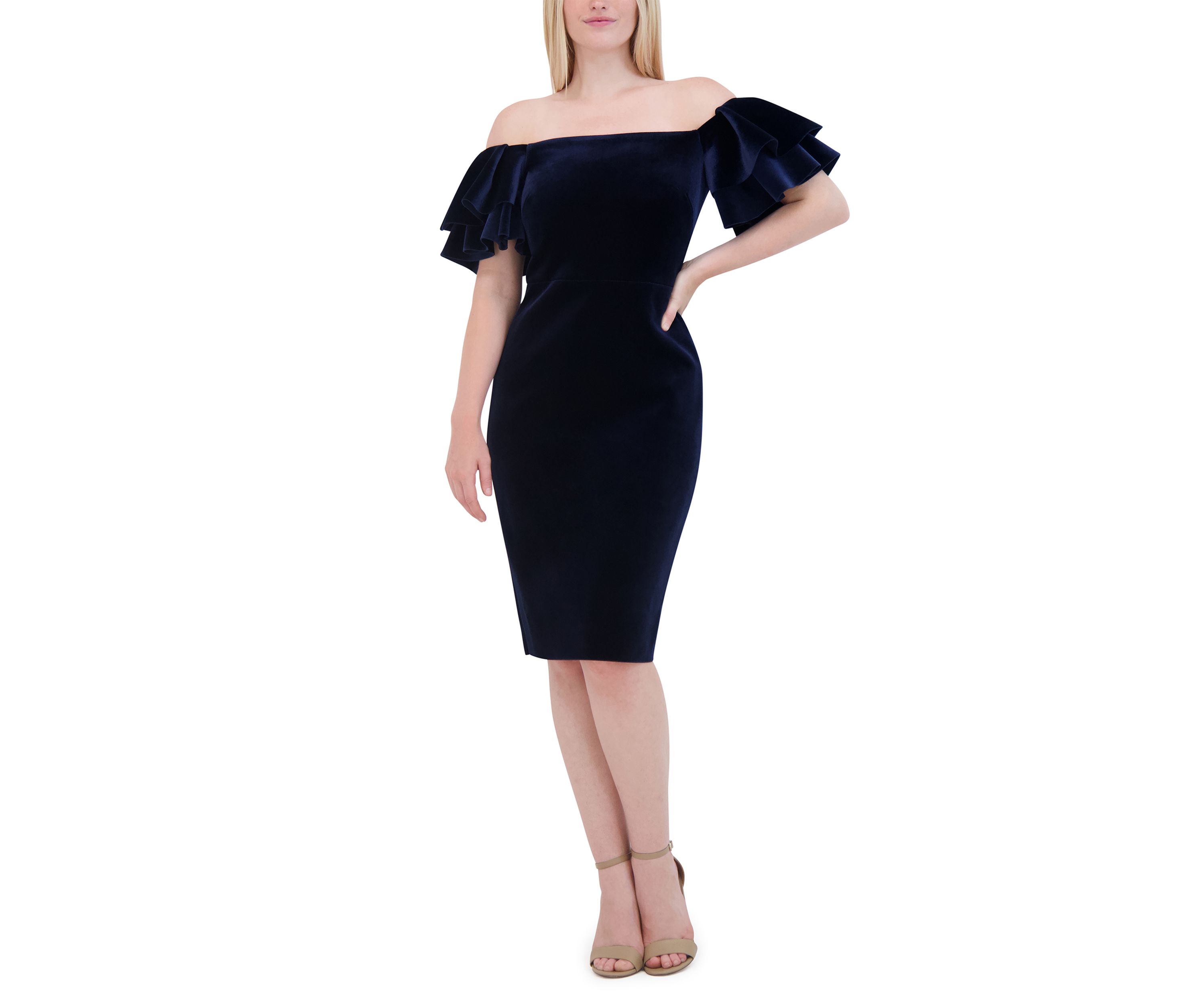 Womens Off the Shoulder Velvet Sheath Dress 
