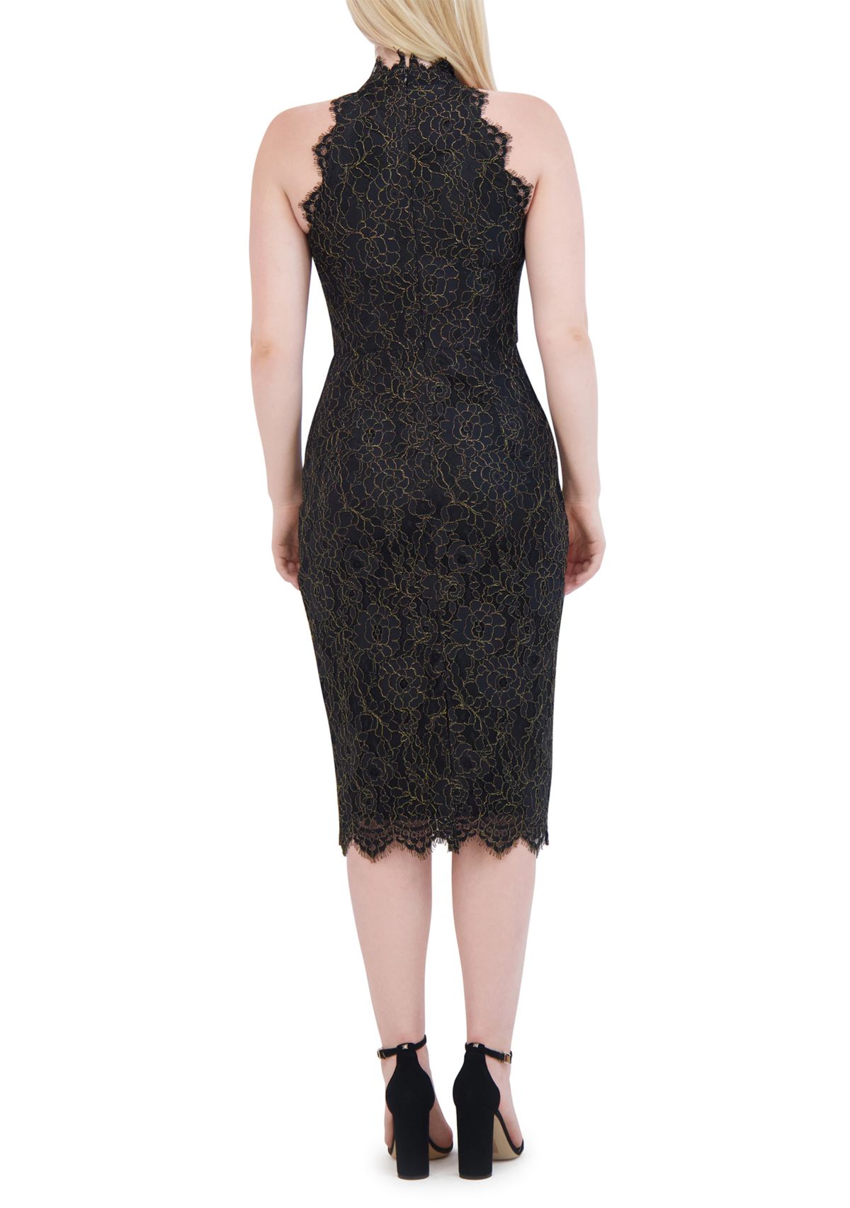 Womens Sleeveless Halter Neck Lace Sheath Dress 