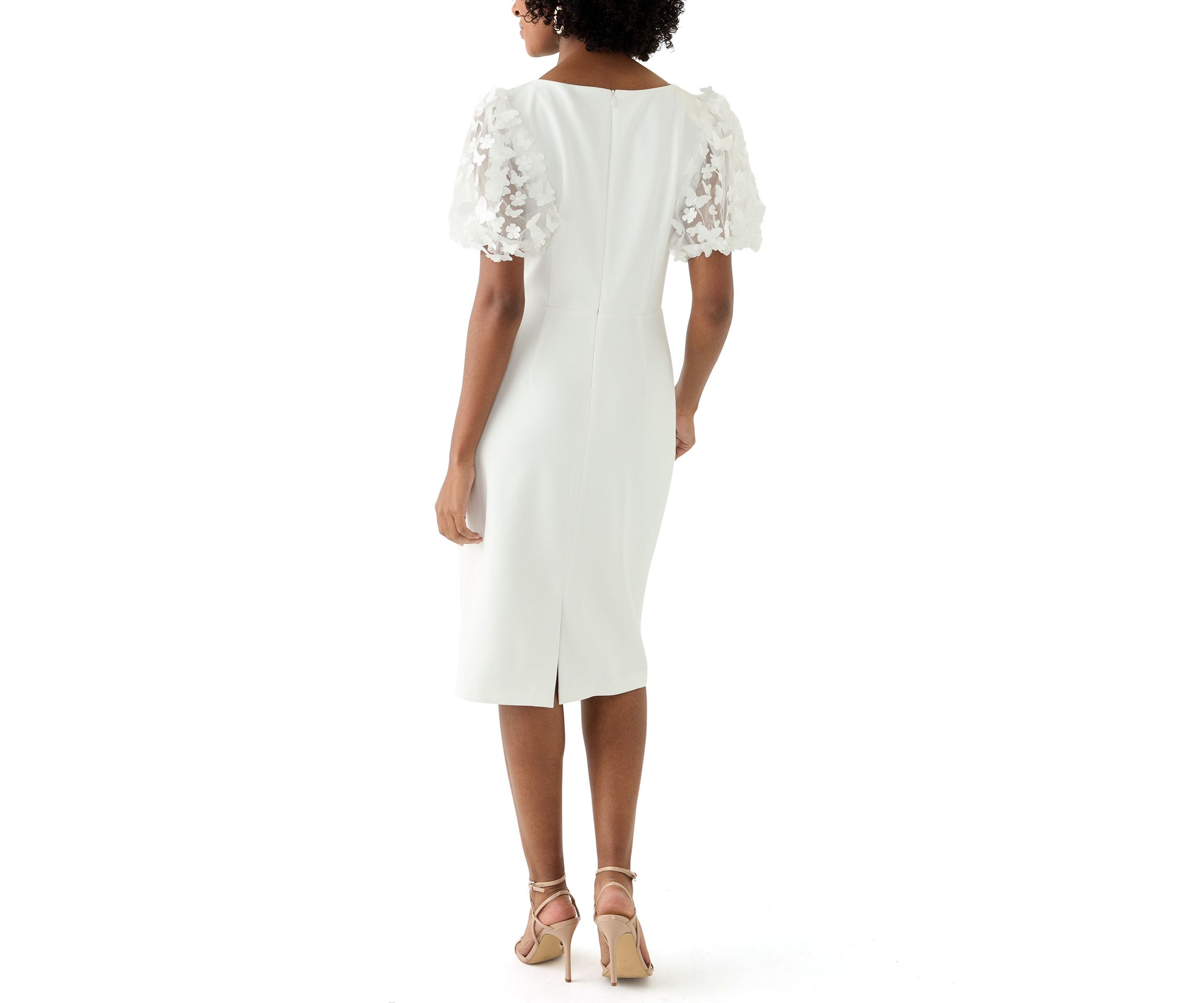 Womens Puff Sleeve Solid Scuba Sheath Dress