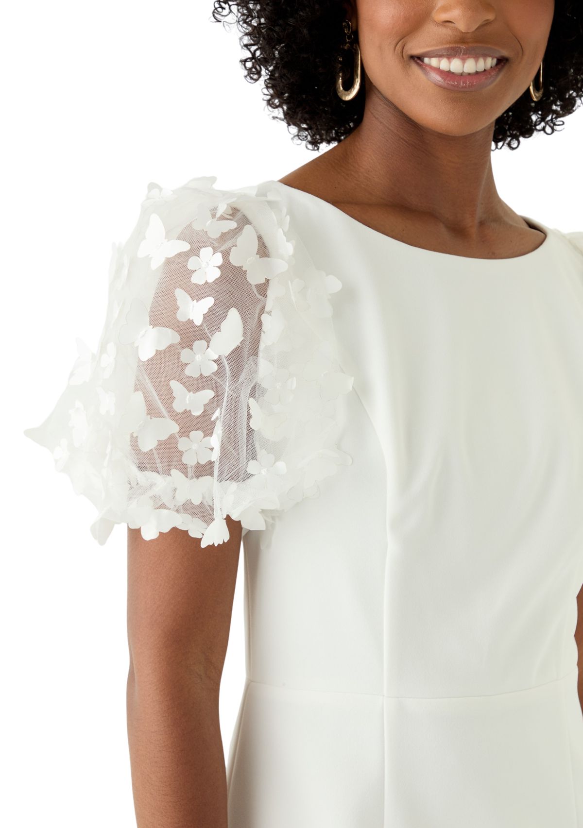 Womens Puff Sleeve Solid Scuba Sheath Dress