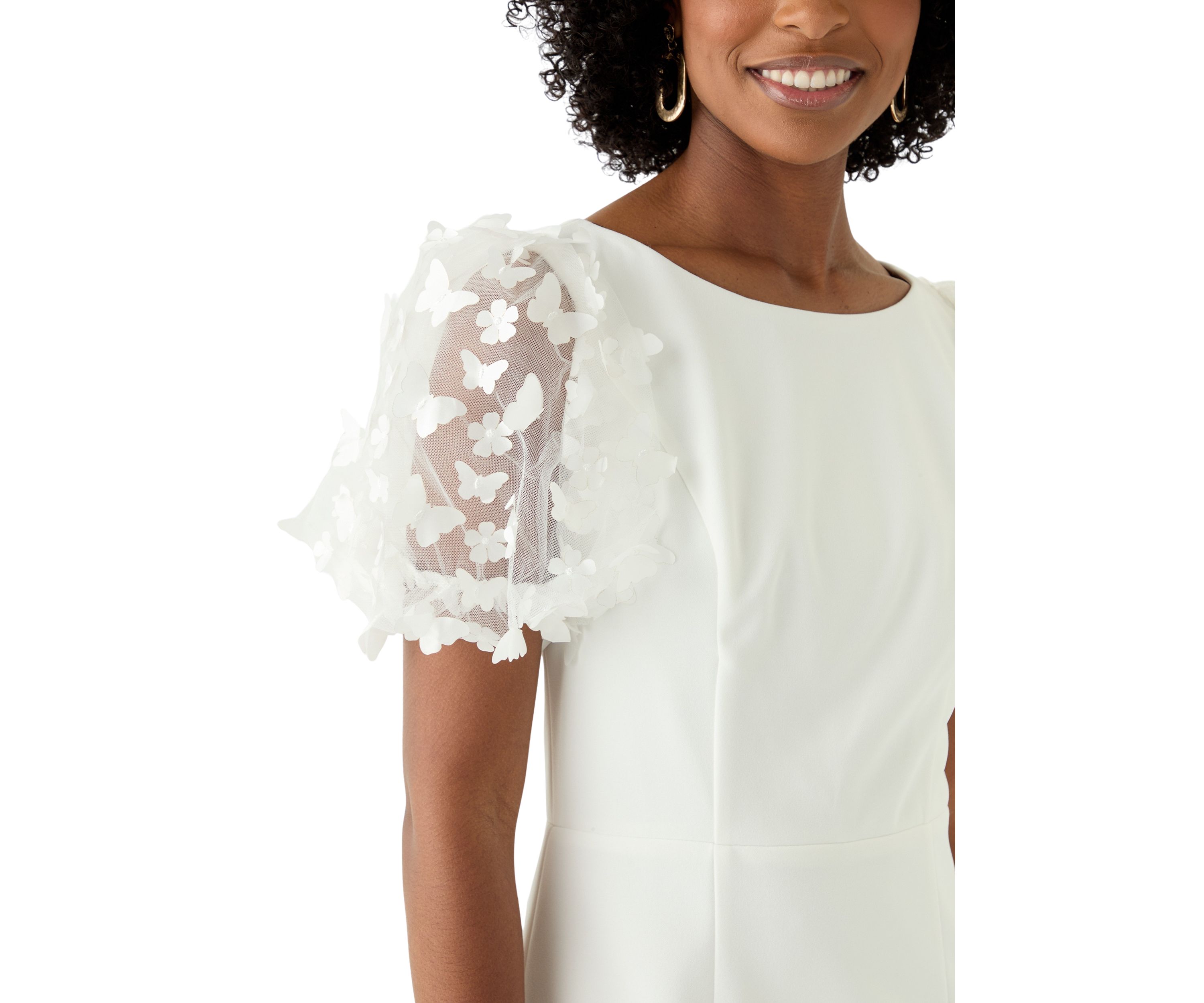 Womens Puff Sleeve Solid Scuba Sheath Dress
