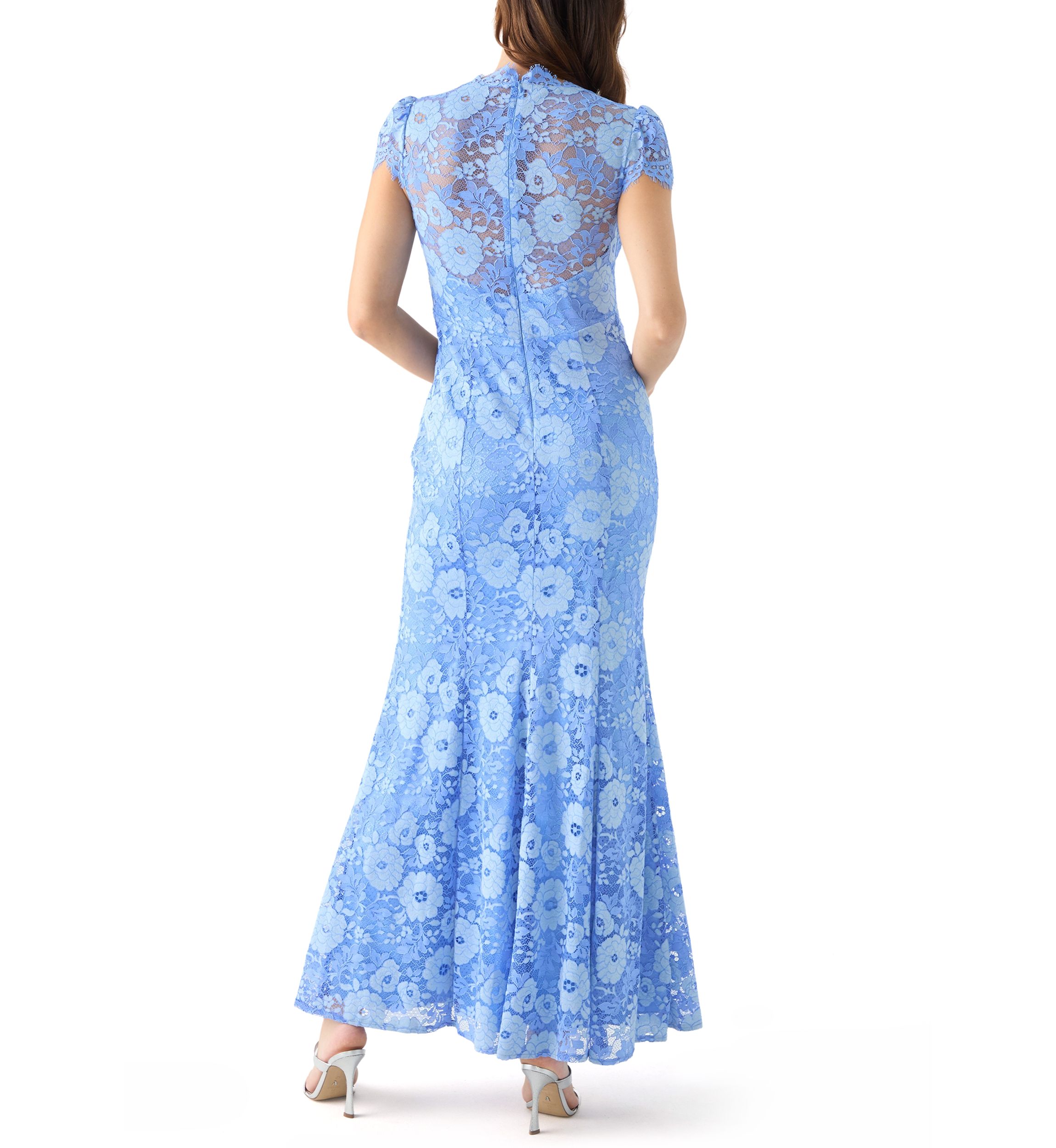 Womens Short Sleeve V-Neck Lace Appliqué Gown