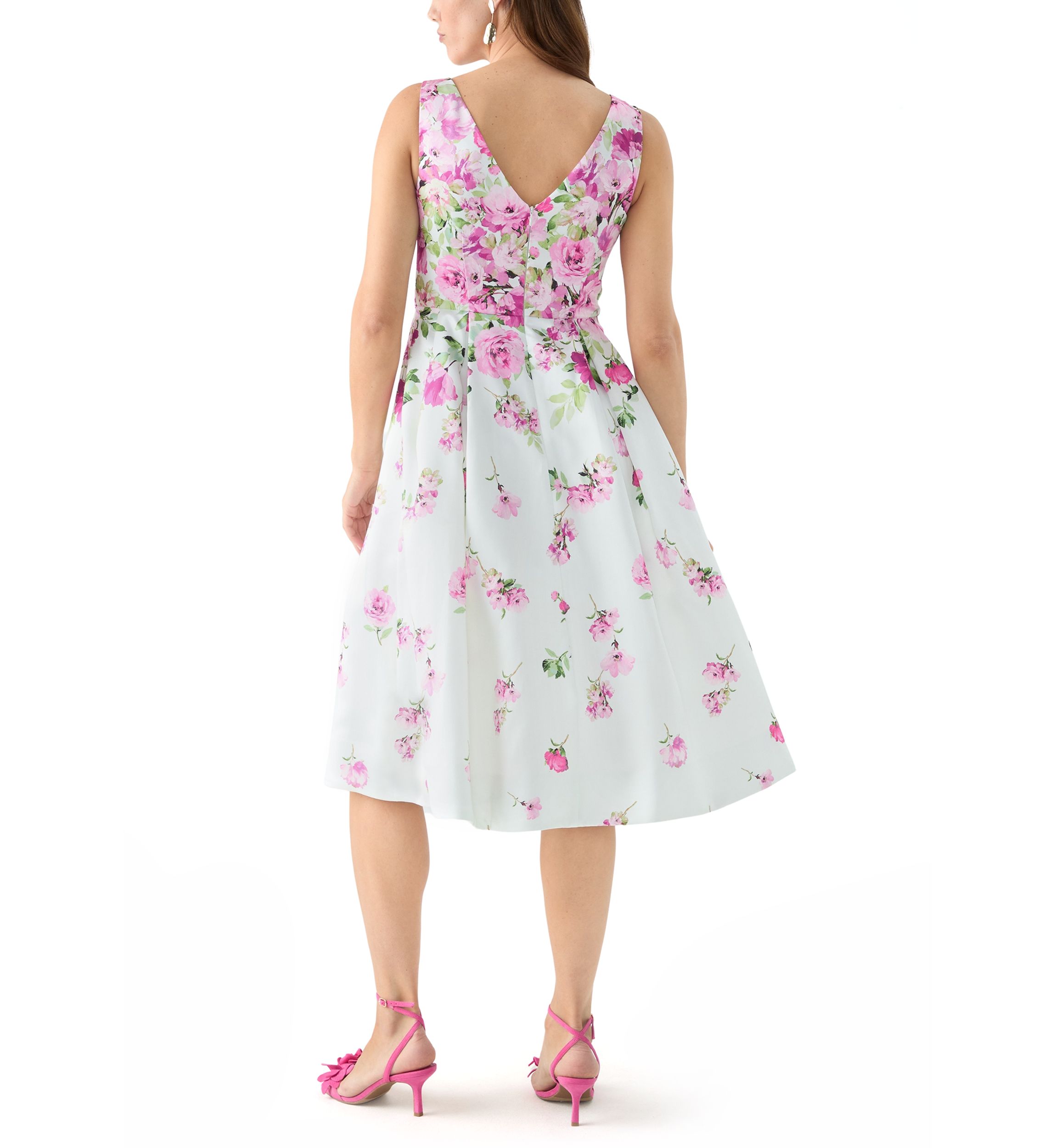 Womens Sleeveless Crew Neck Floral Print Scuba Fit and Flare Dress