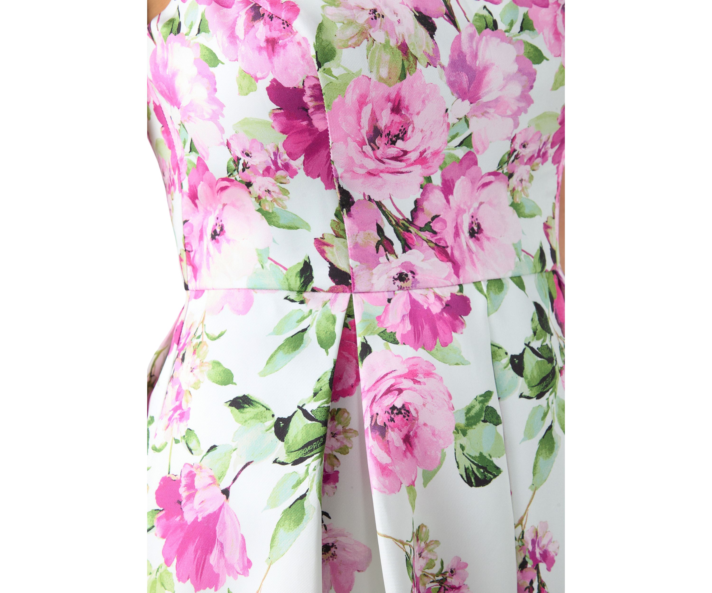 Womens Sleeveless Crew Neck Floral Print Scuba Fit and Flare Dress