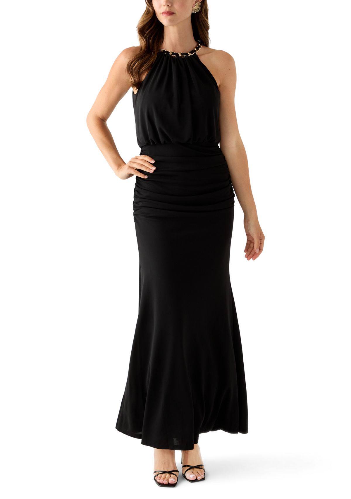 Womens Sleeveless Halter Neck Solid Gown