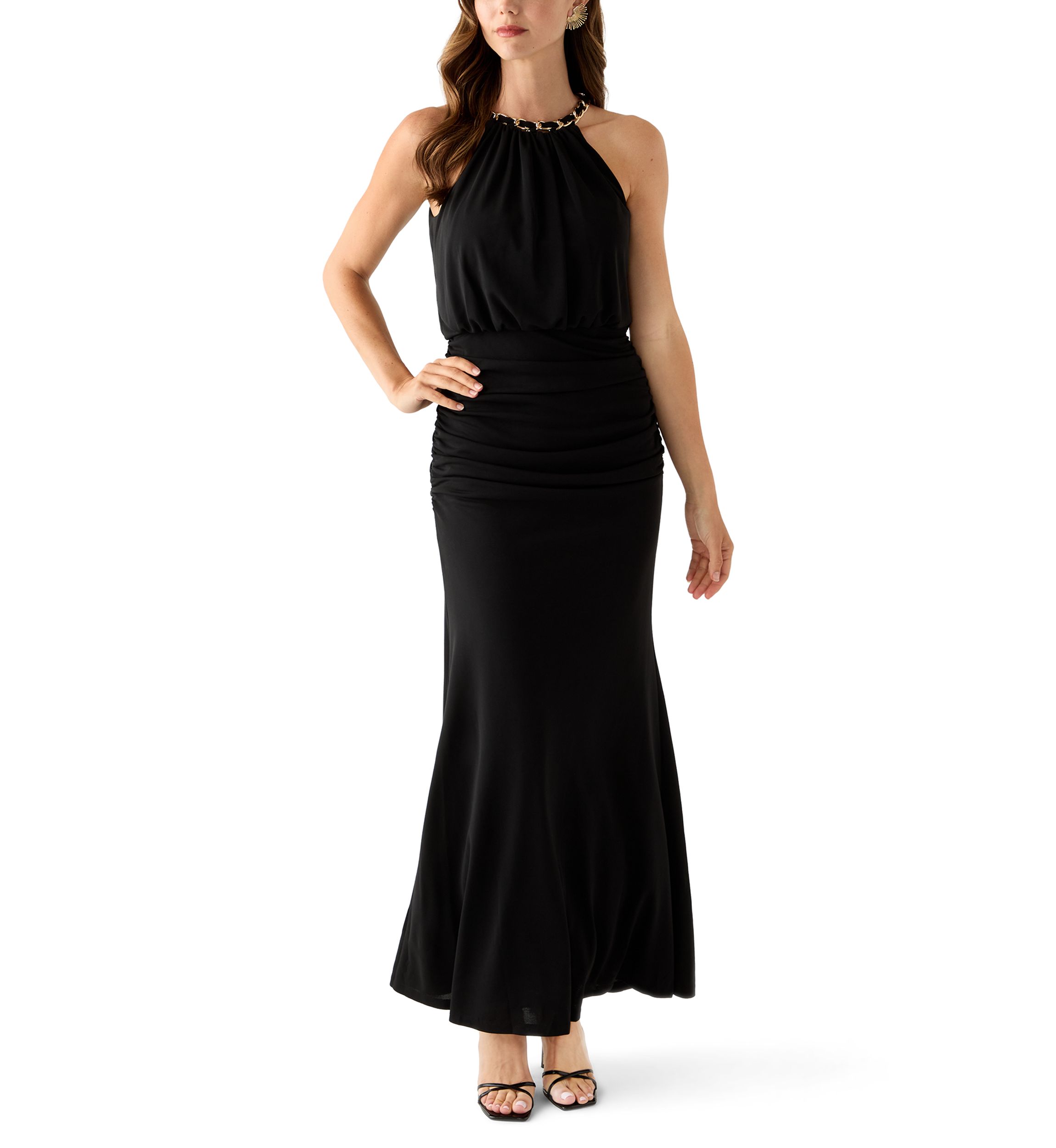 Womens Sleeveless Halter Neck Solid Gown