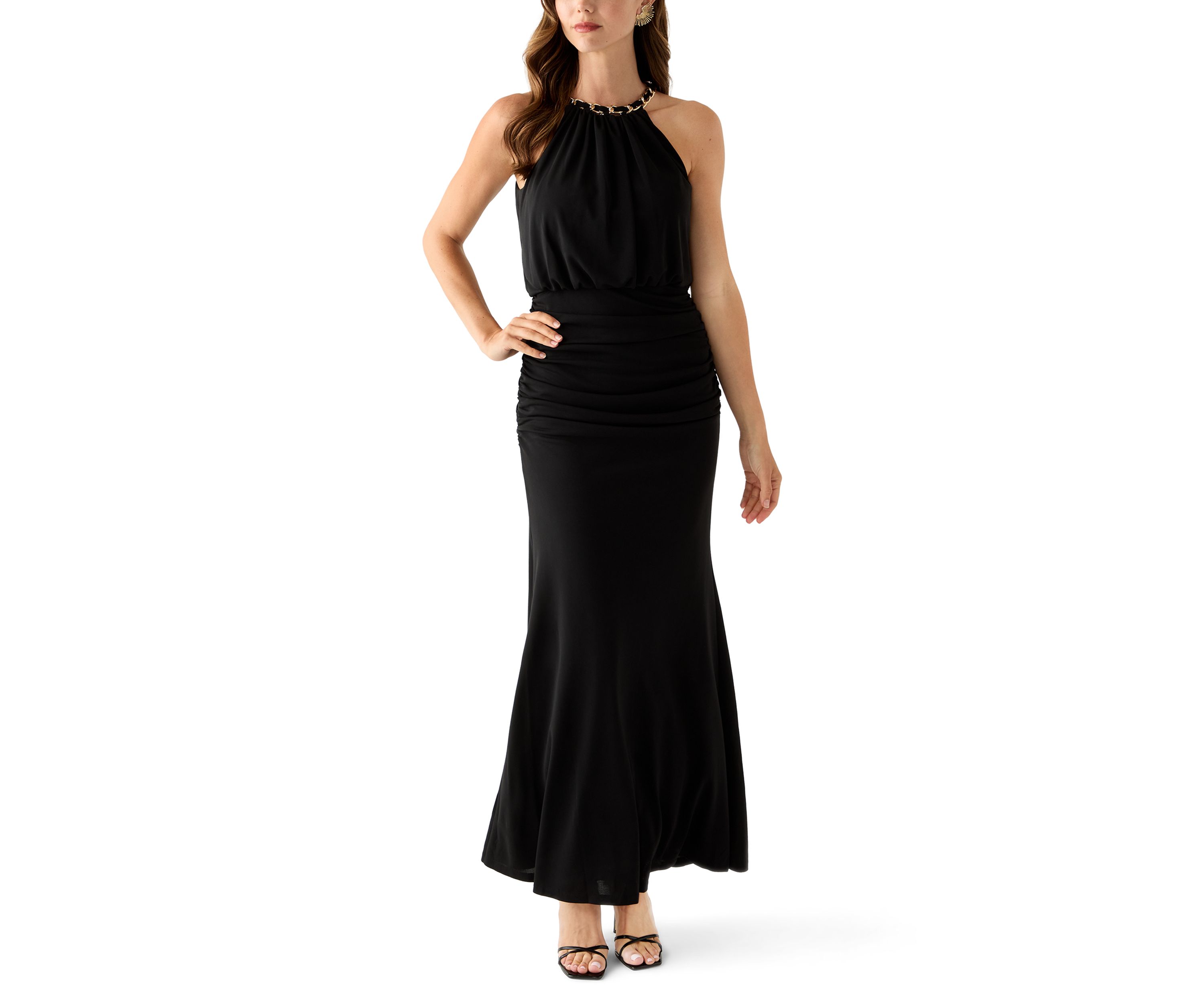 Womens Sleeveless Halter Neck Solid Gown