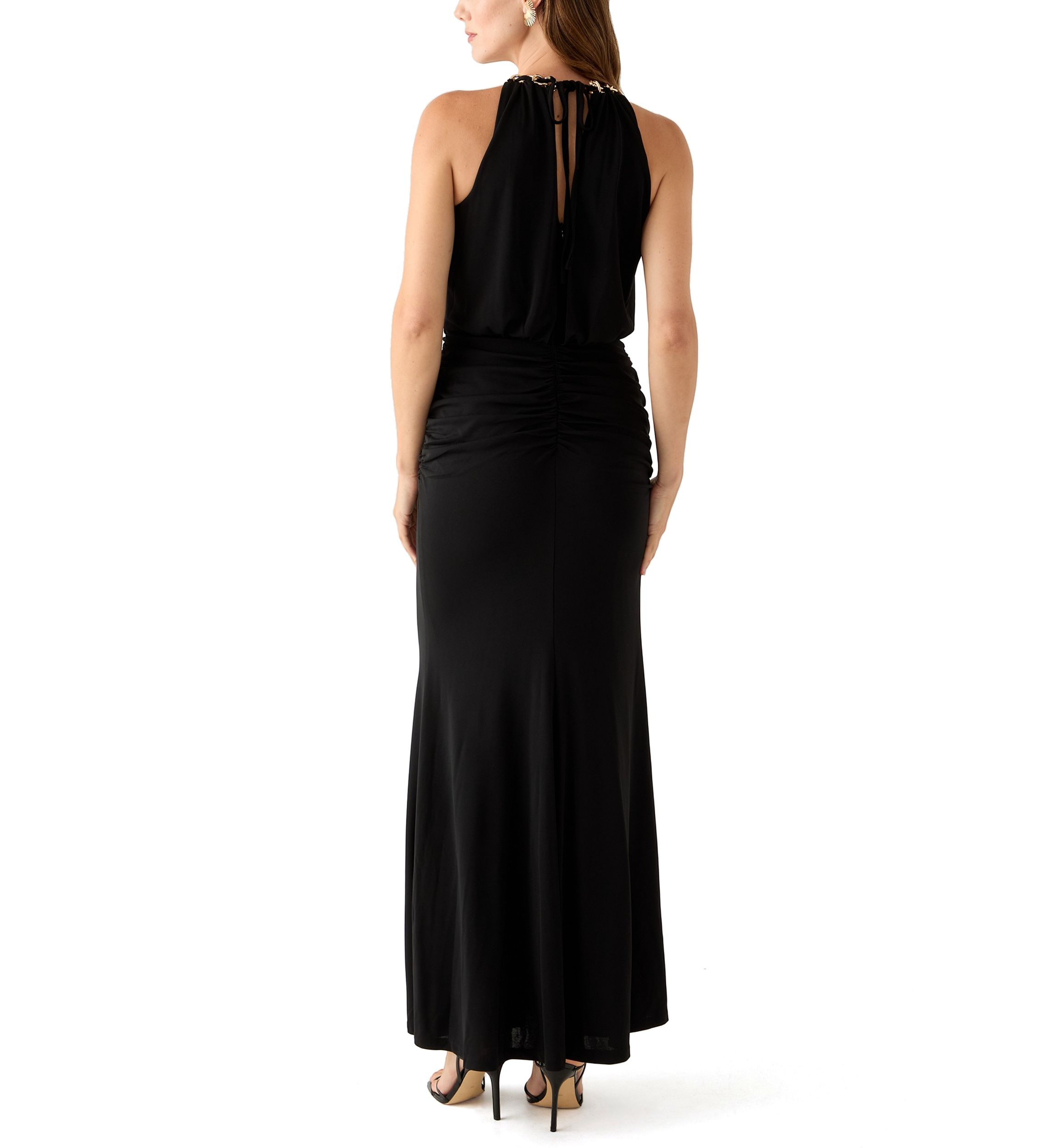 Womens Sleeveless Halter Neck Solid Gown