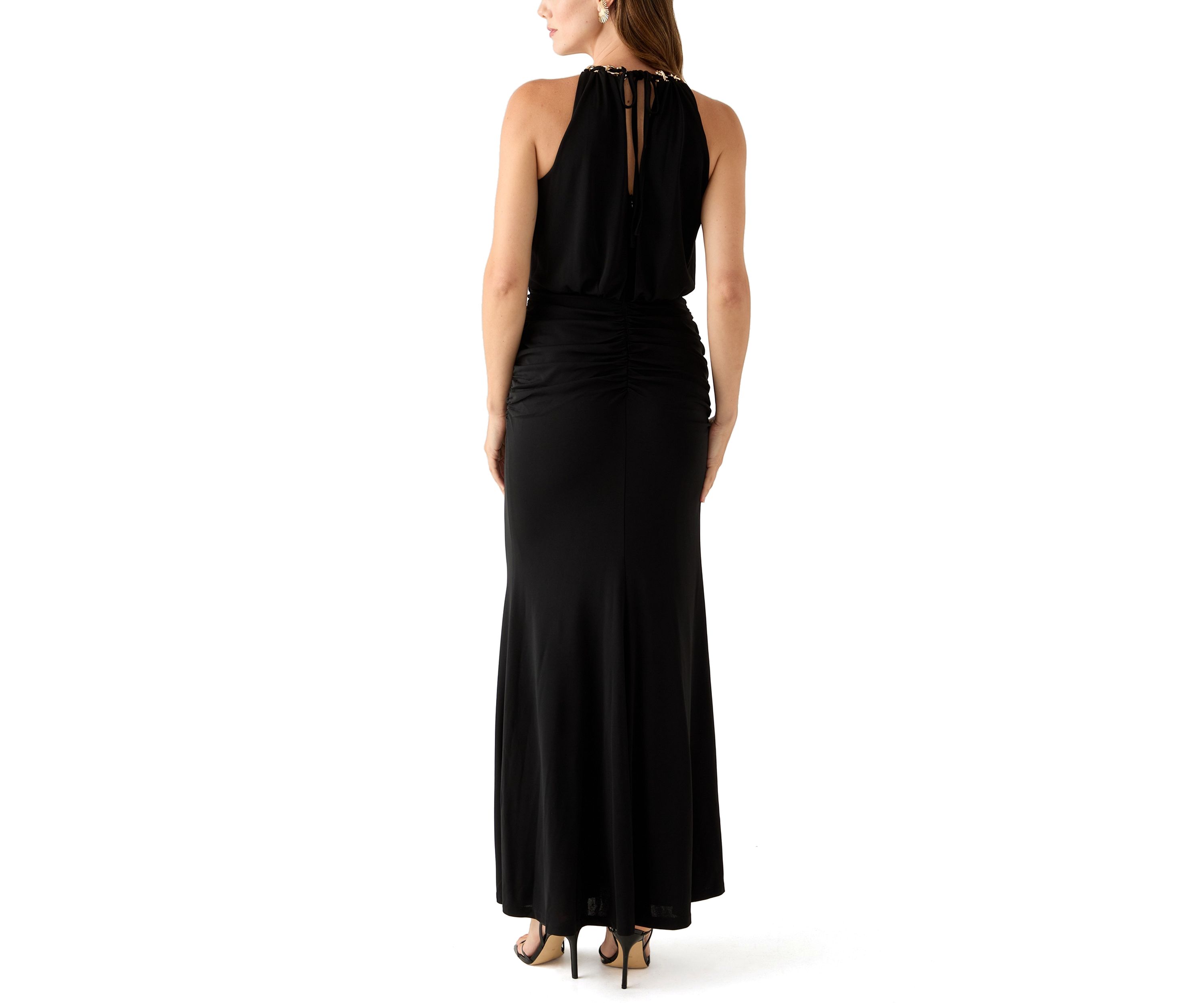 Womens Sleeveless Halter Neck Solid Gown