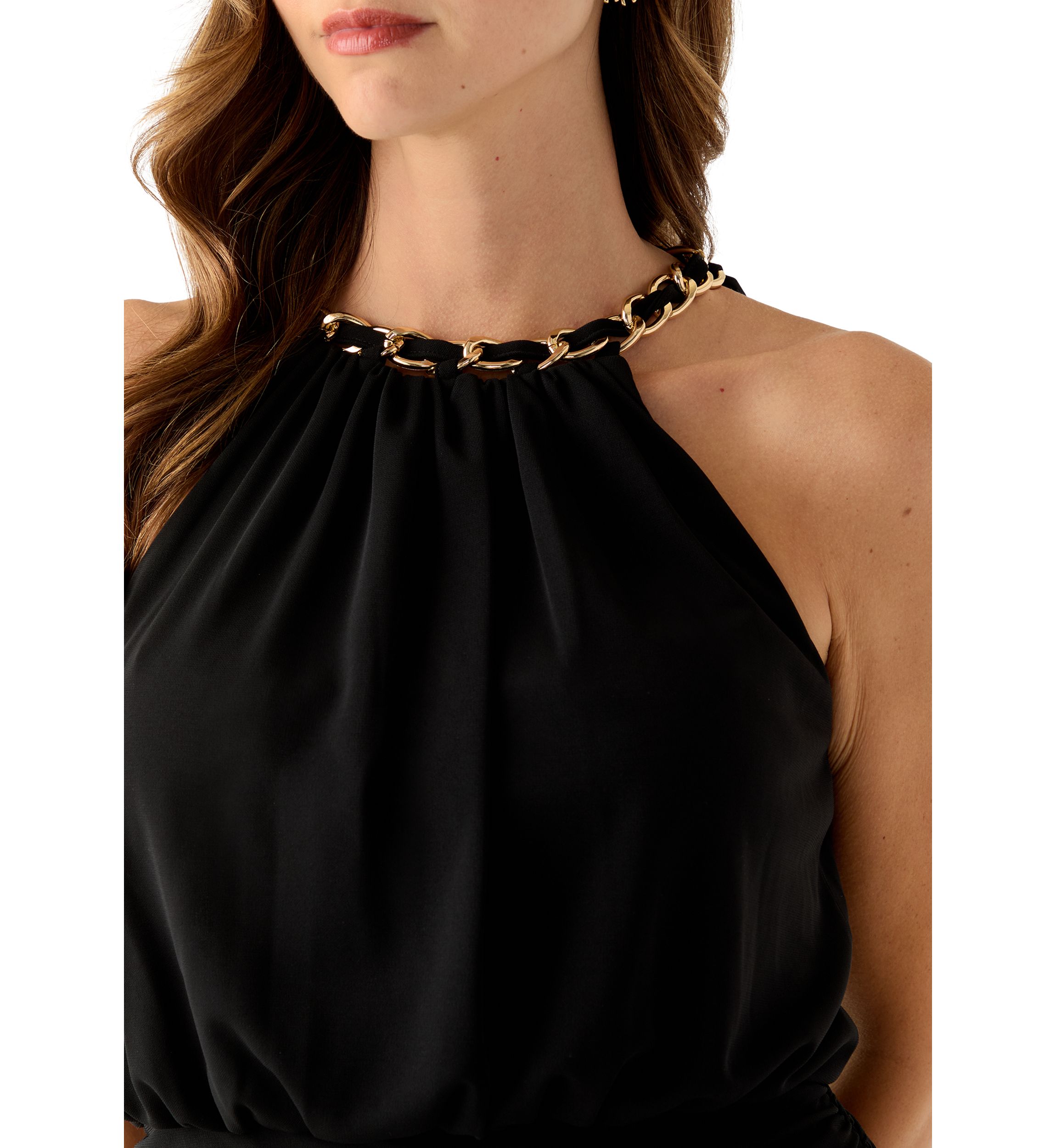 Womens Sleeveless Halter Neck Solid Gown