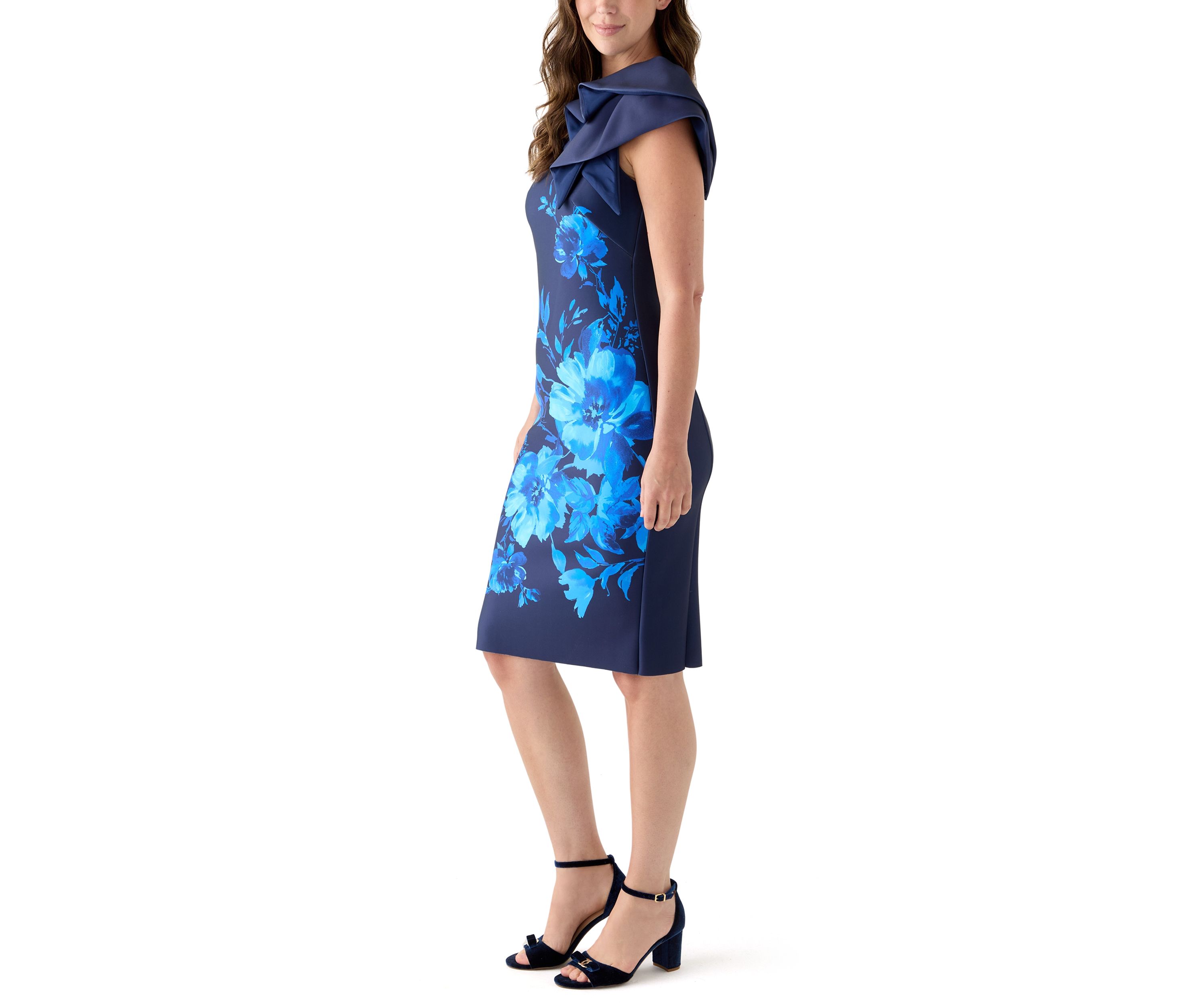 Womens Floral Print Scuba Sheath Dress