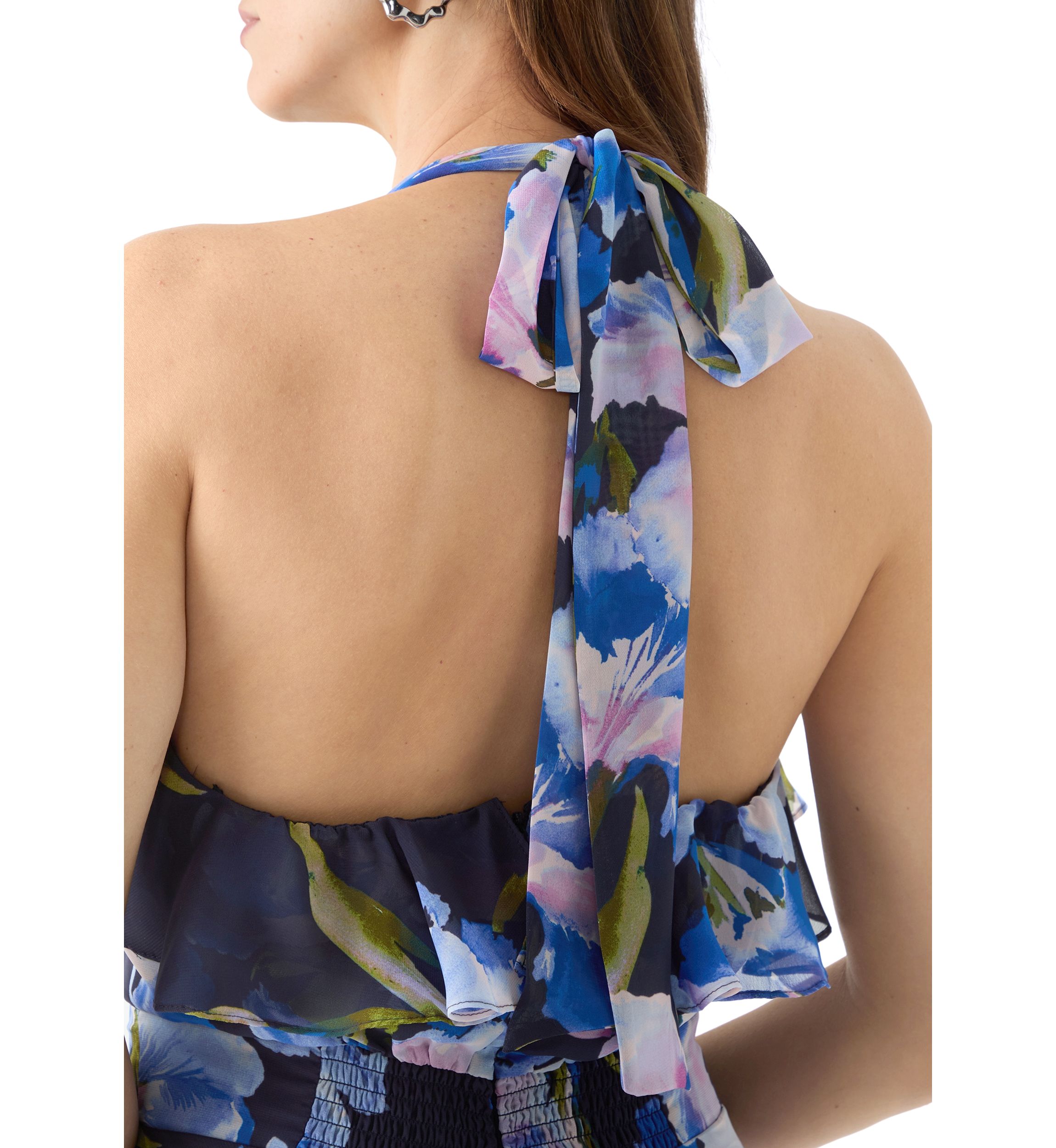 Womens Sleeveless Halter Neck Floral Print Gown
